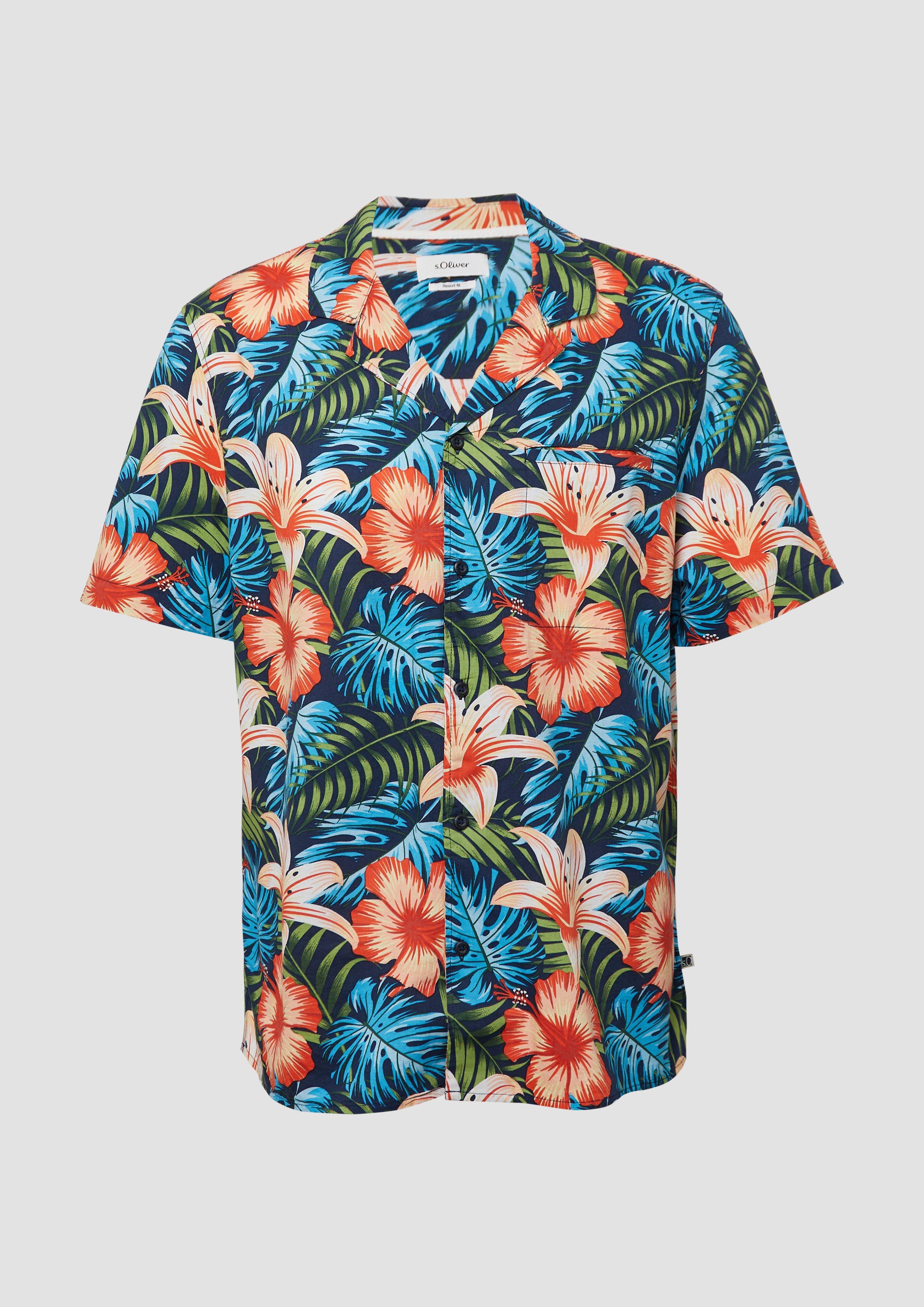 s.Oliver - Resort Fit: Kurzarmhemd aus Viskosemix mit Brusttasche, Herren, blau|mehrfarbig