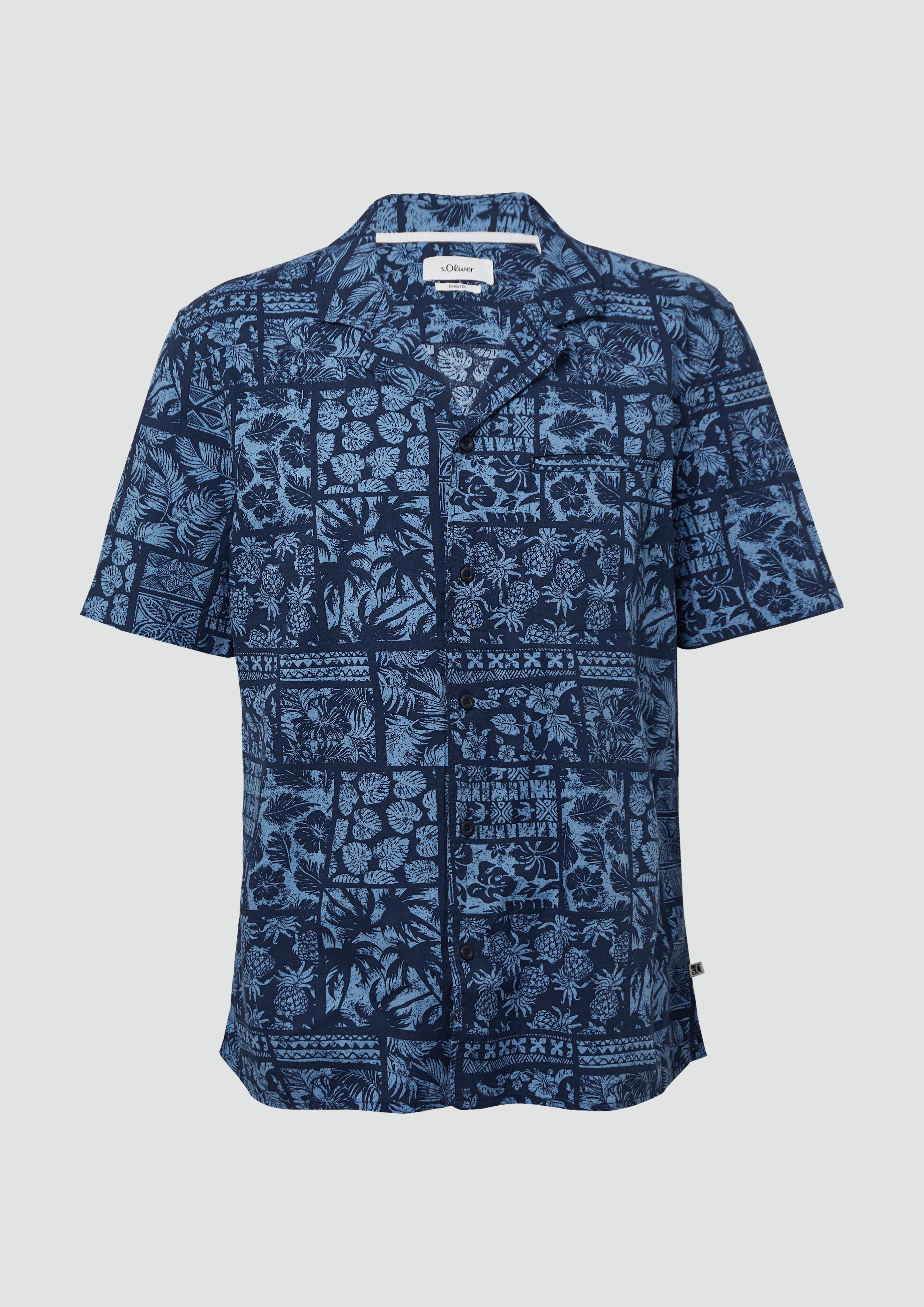 s.Oliver - Resort Fit: Kurzarmhemd aus Viskosemix mit Brusttasche, Herren, blau