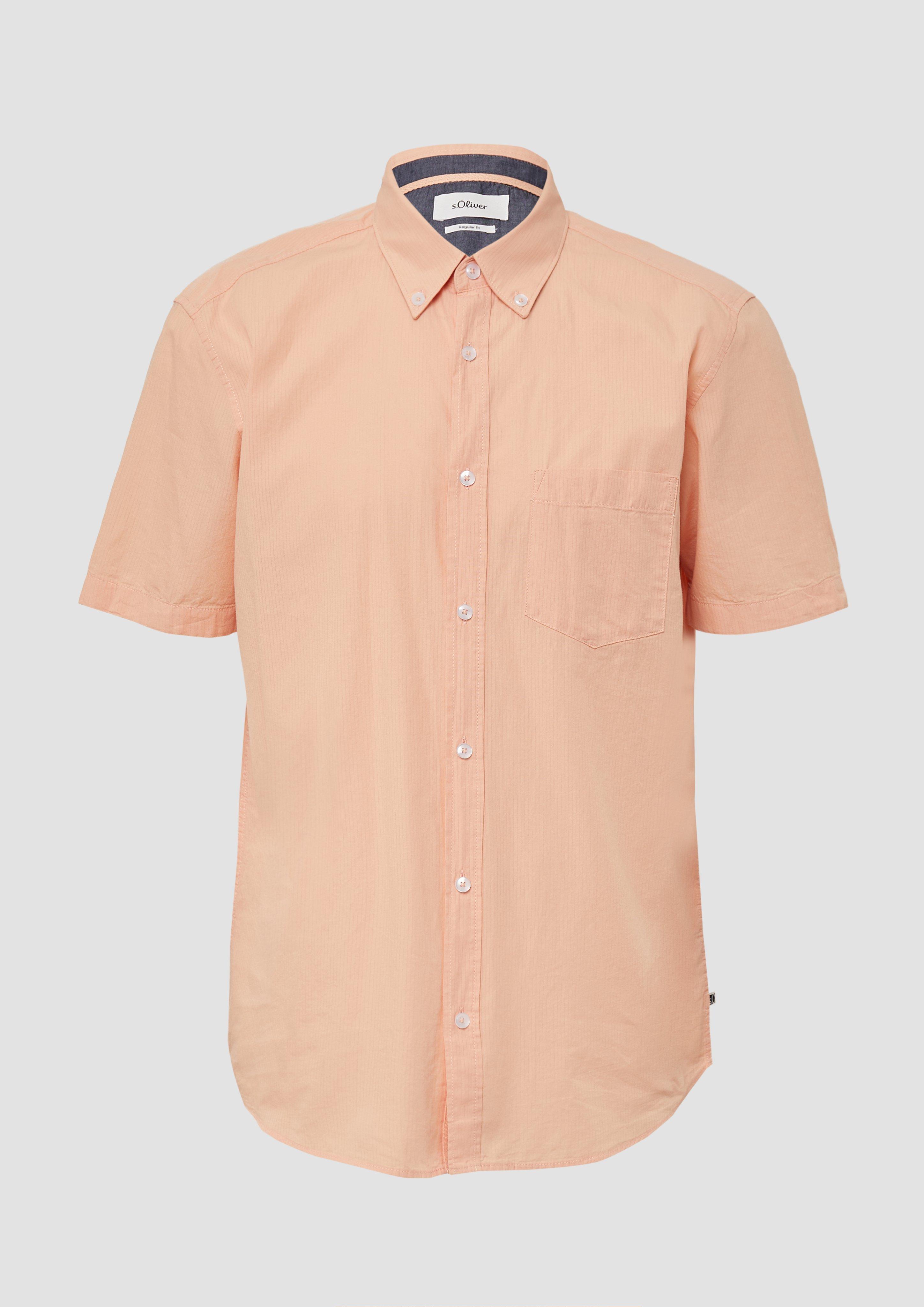 s.Oliver - Regular Fit: Kurzarmhemd mit Struktur-Streifen und Button-Down-Kragen, Herren, Orange