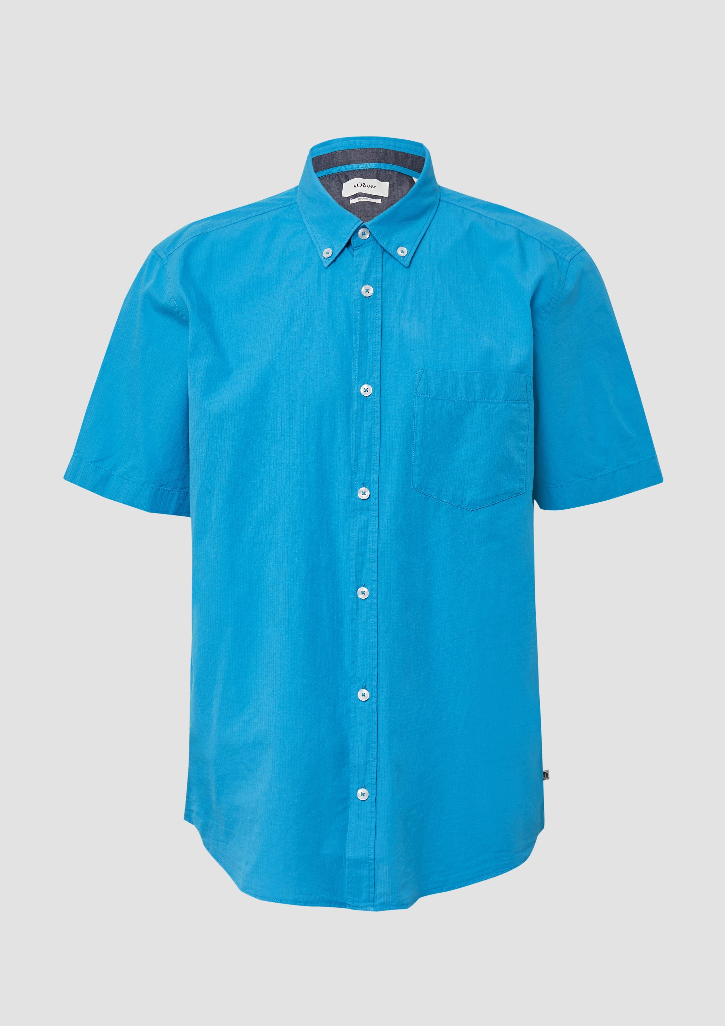 s.Oliver - Regular Fit: Kurzarmhemd mit Struktur-Streifen und Button-Down-Kragen, Herren, blau