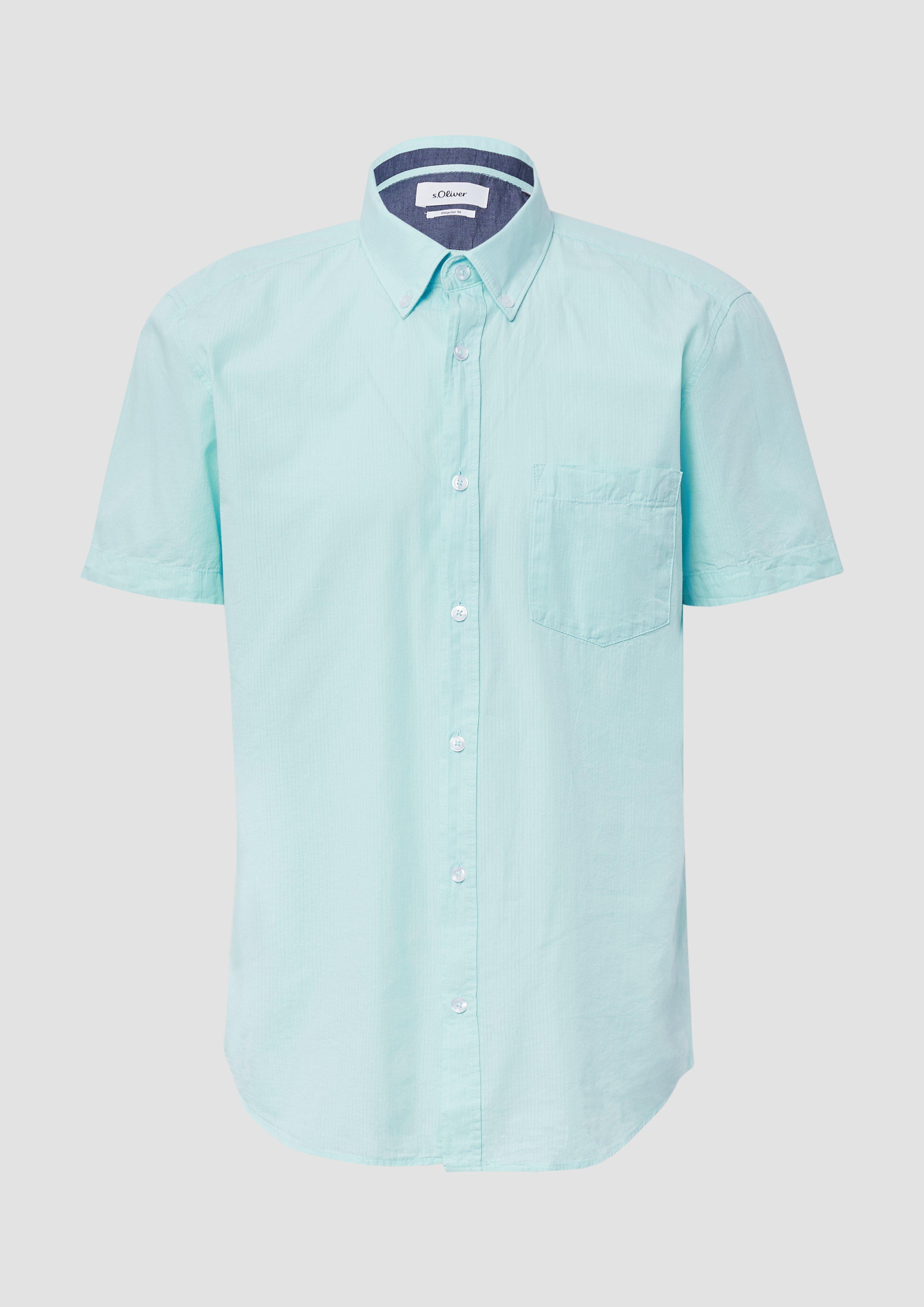 s.Oliver - Regular Fit: Kurzarmhemd mit Struktur-Streifen und Button-Down-Kragen, Herren, türkis