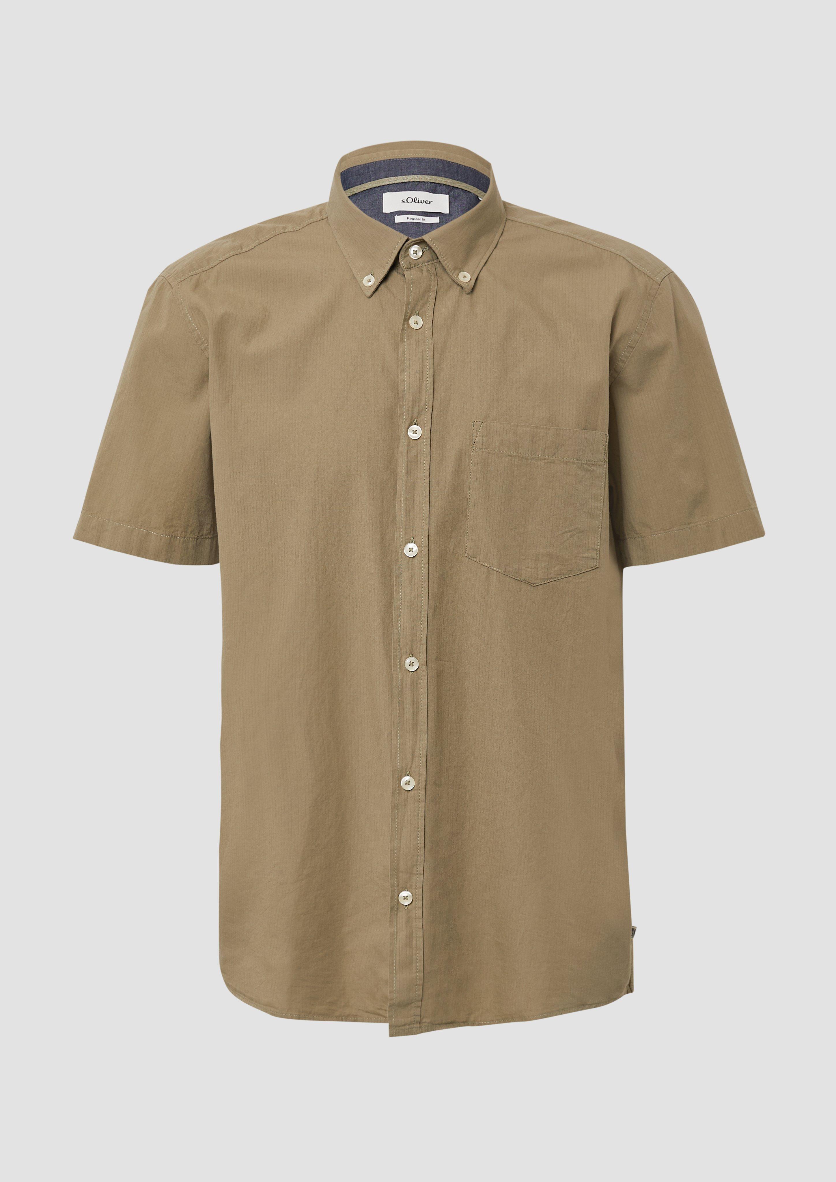 s.Oliver - Regular Fit: Kurzarmhemd mit Struktur-Streifen und Button-Down-Kragen, Herren, Grün
