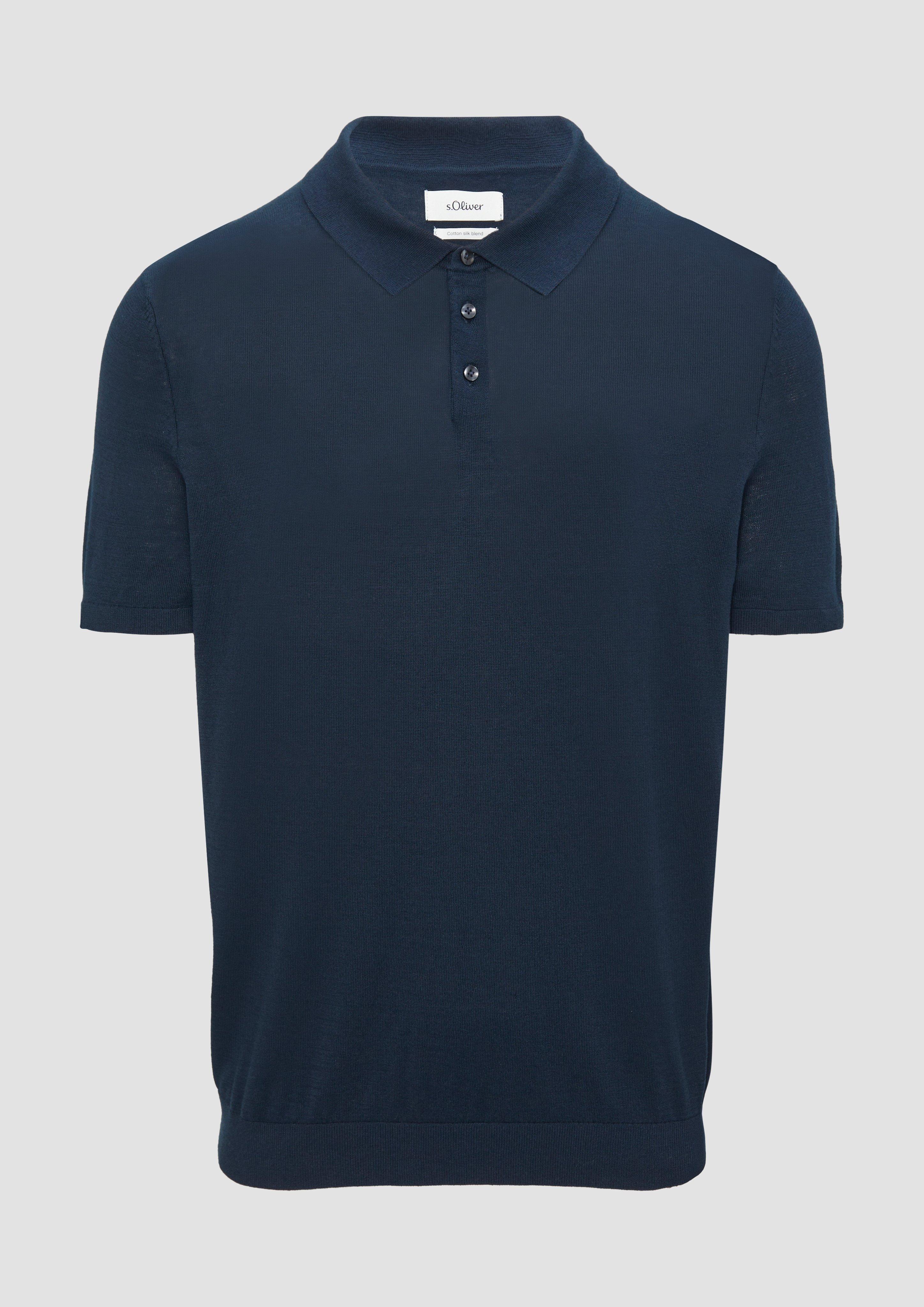 s.Oliver - Feinstrick-Poloshirt aus Baumwoll-Seide-Mix, Herren, blau