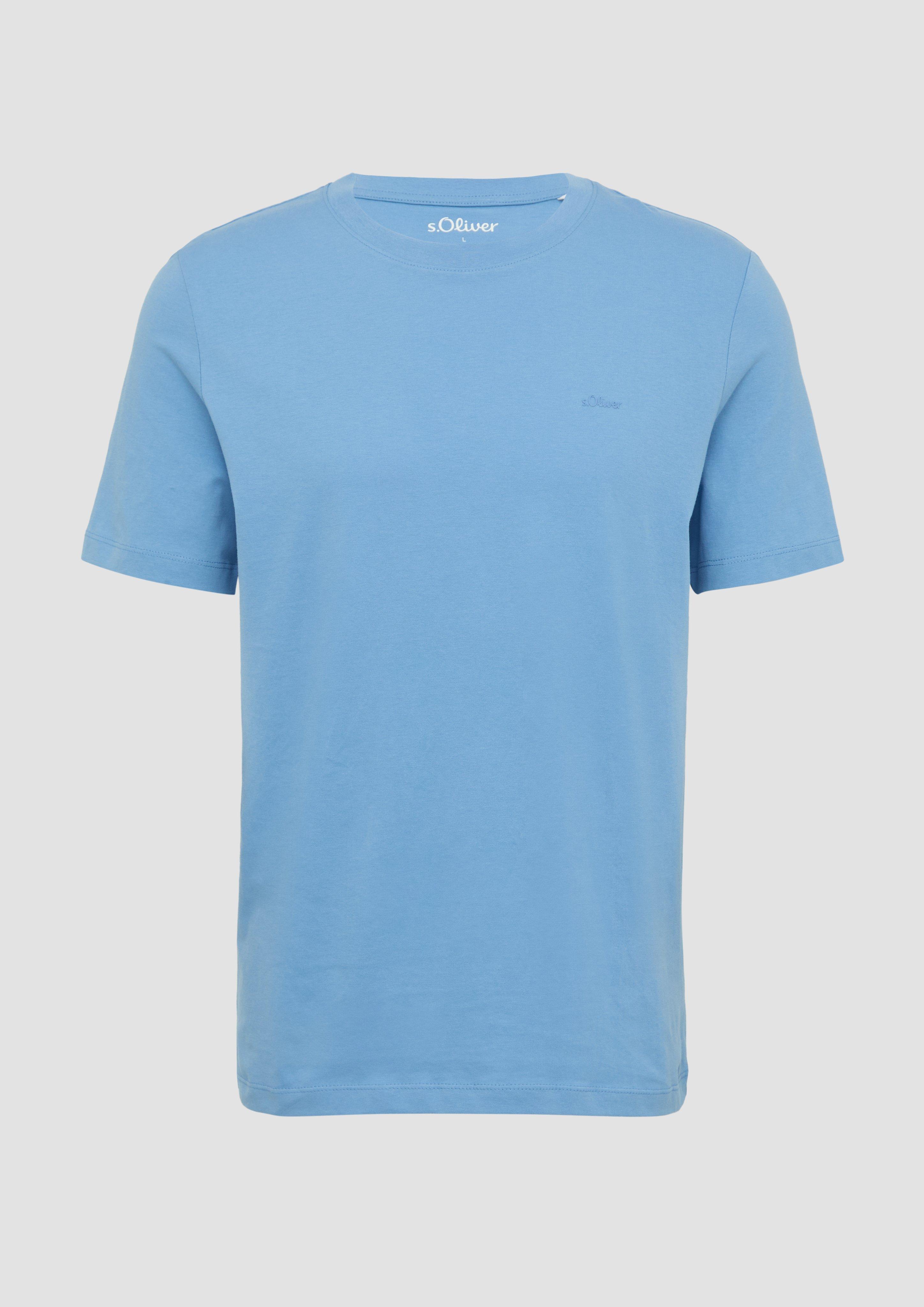 s.Oliver - Baumwoll-T-Shirt mit Crew Neck und Logo, Herren, blau