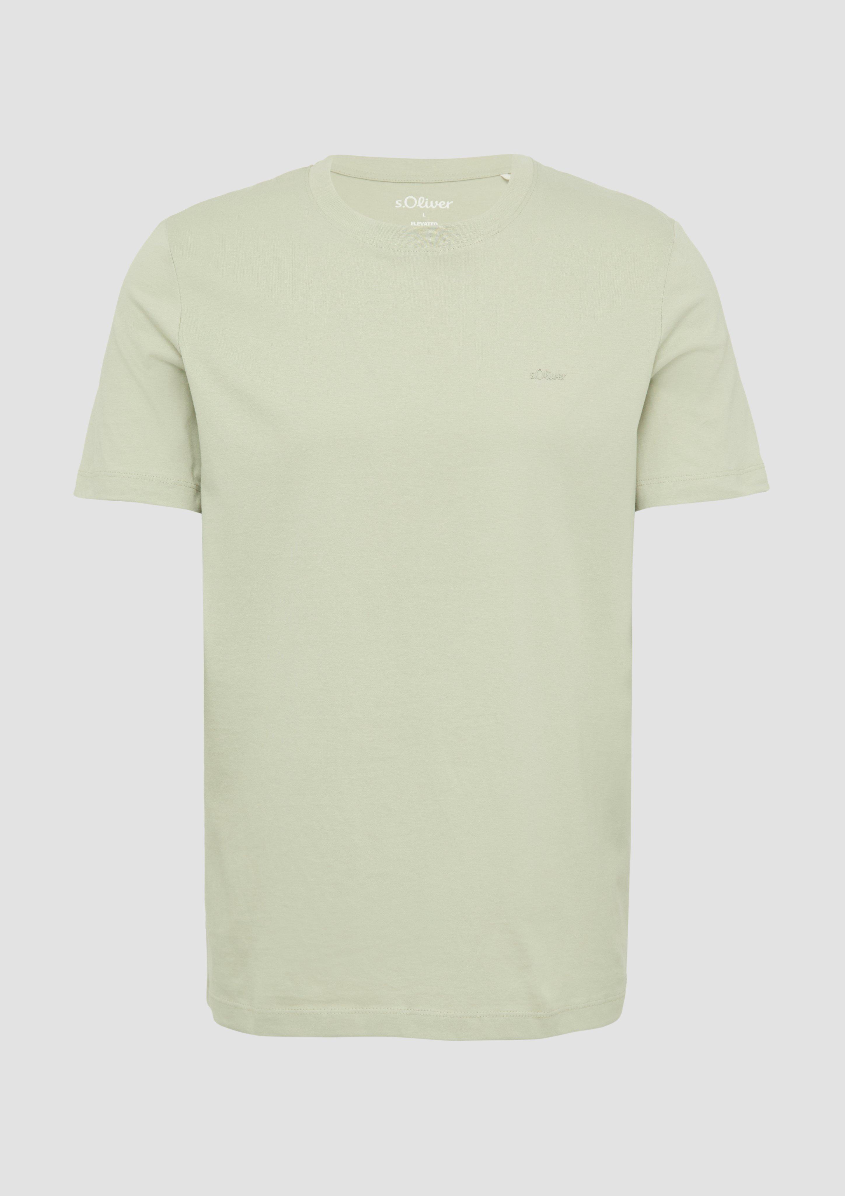s.Oliver - Baumwoll-T-Shirt mit Crew Neck und Logo, Herren, Beige