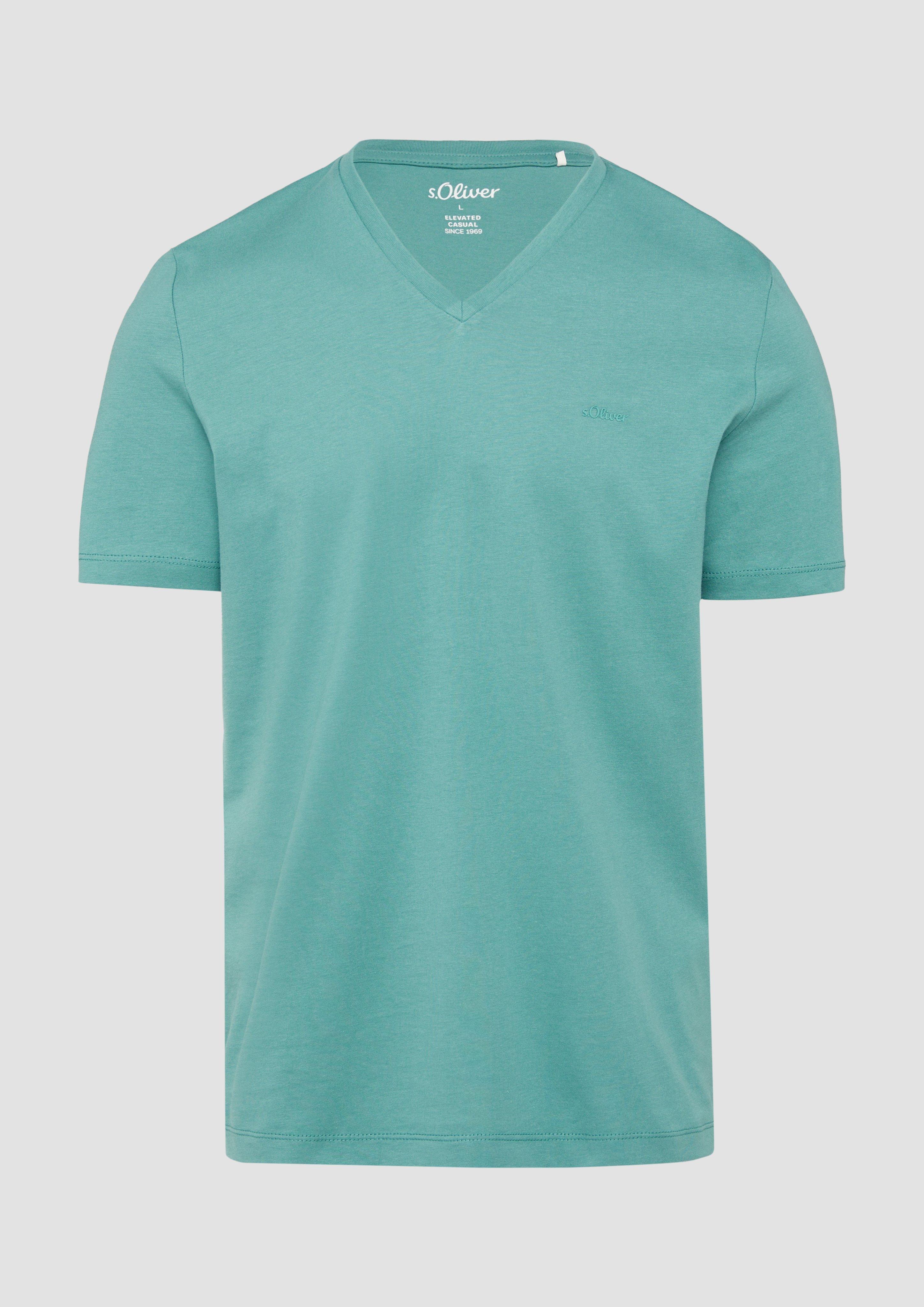s.Oliver - Baumwoll-T-Shirt mit Logo-Print, Herren, türkis