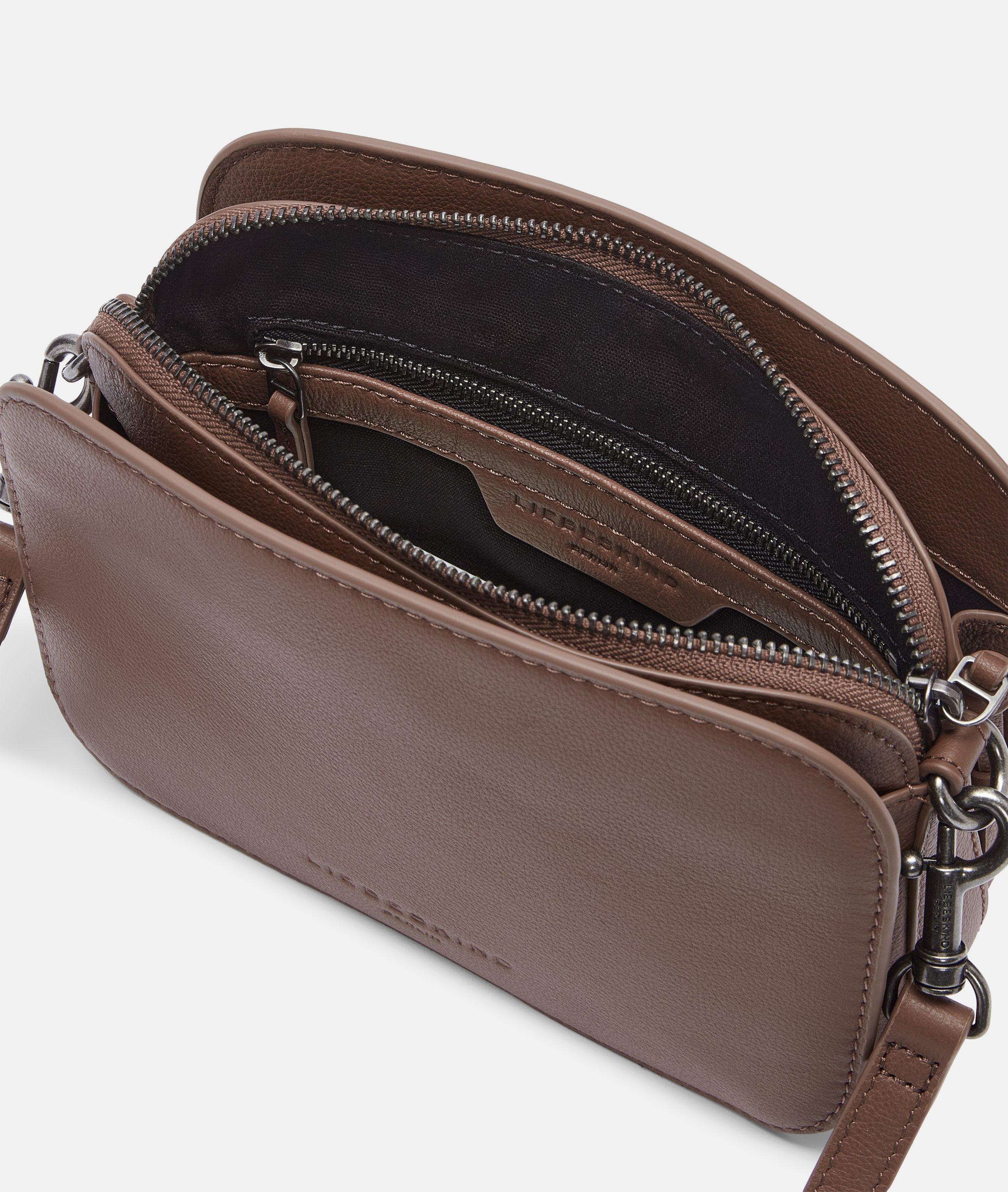 Crossbody in brown, blue, cream, red, beige, pink & grey