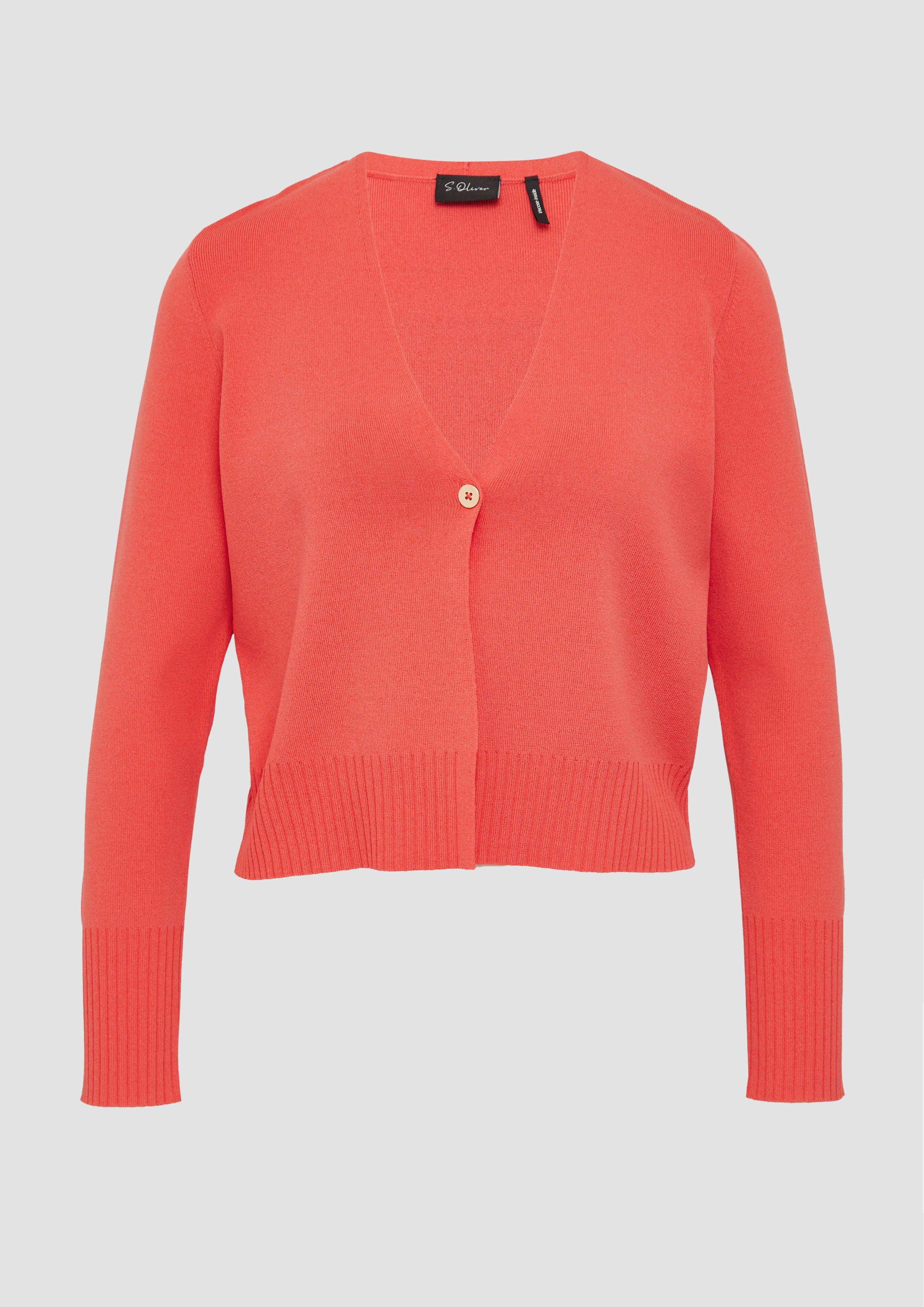 s.Oliver - Kurzer Feinstrick-Cardigan aus Viskosemix mit Knopf, Damen, rot