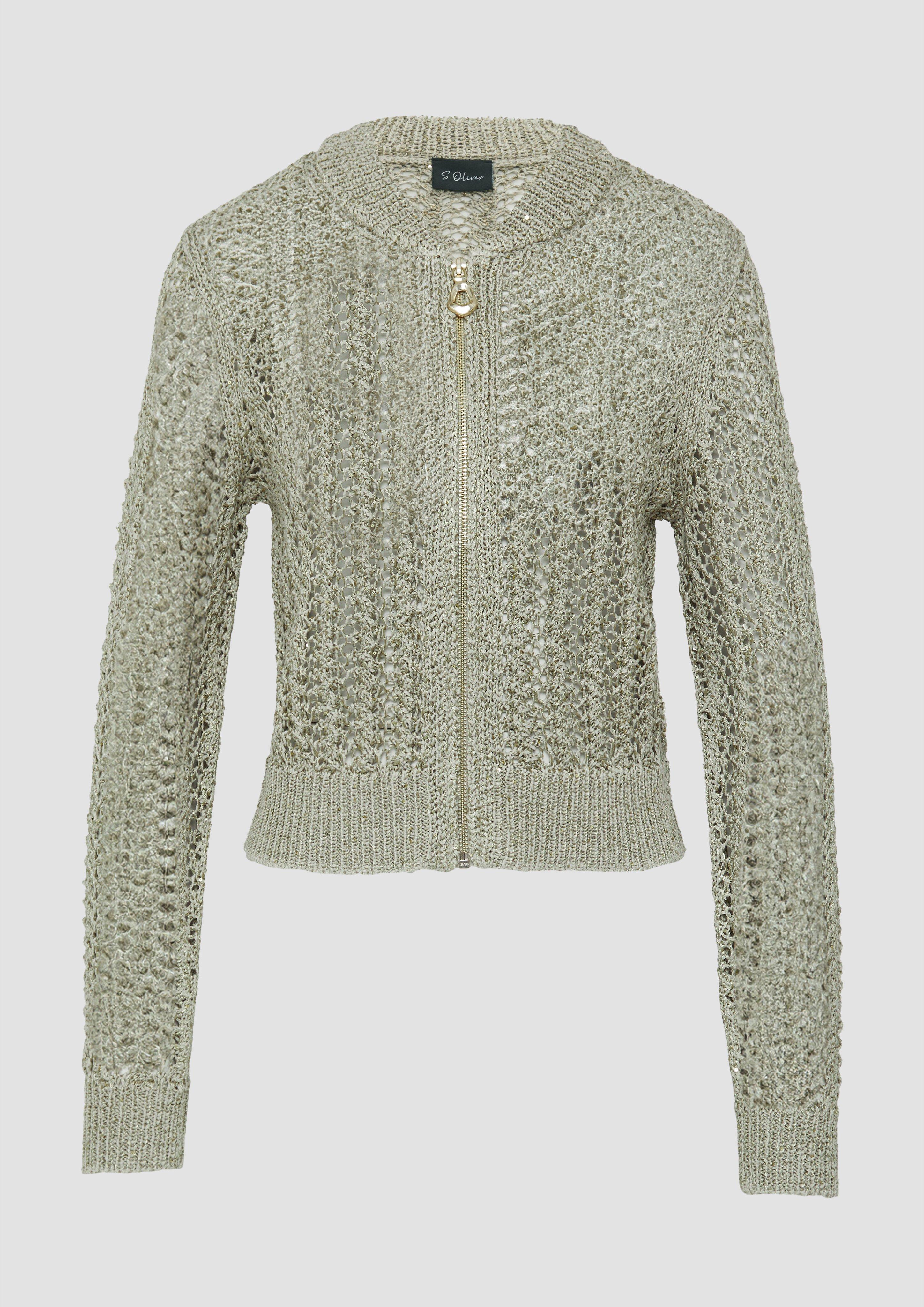 s.Oliver - Blouson aus Ajourstrick mit Pailletten, Damen, Grün