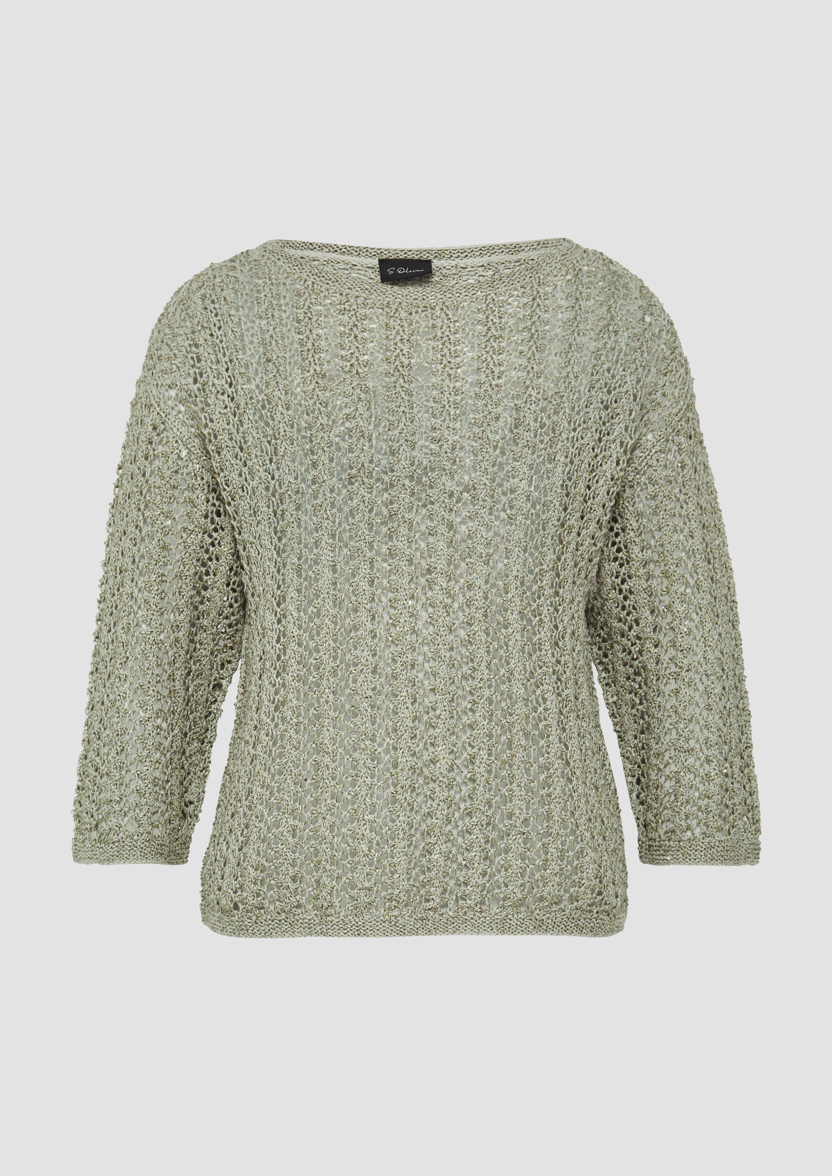 s.Oliver - Semitransparenter Pullover aus Ajourstrick mit Pailletten, Damen, Grün