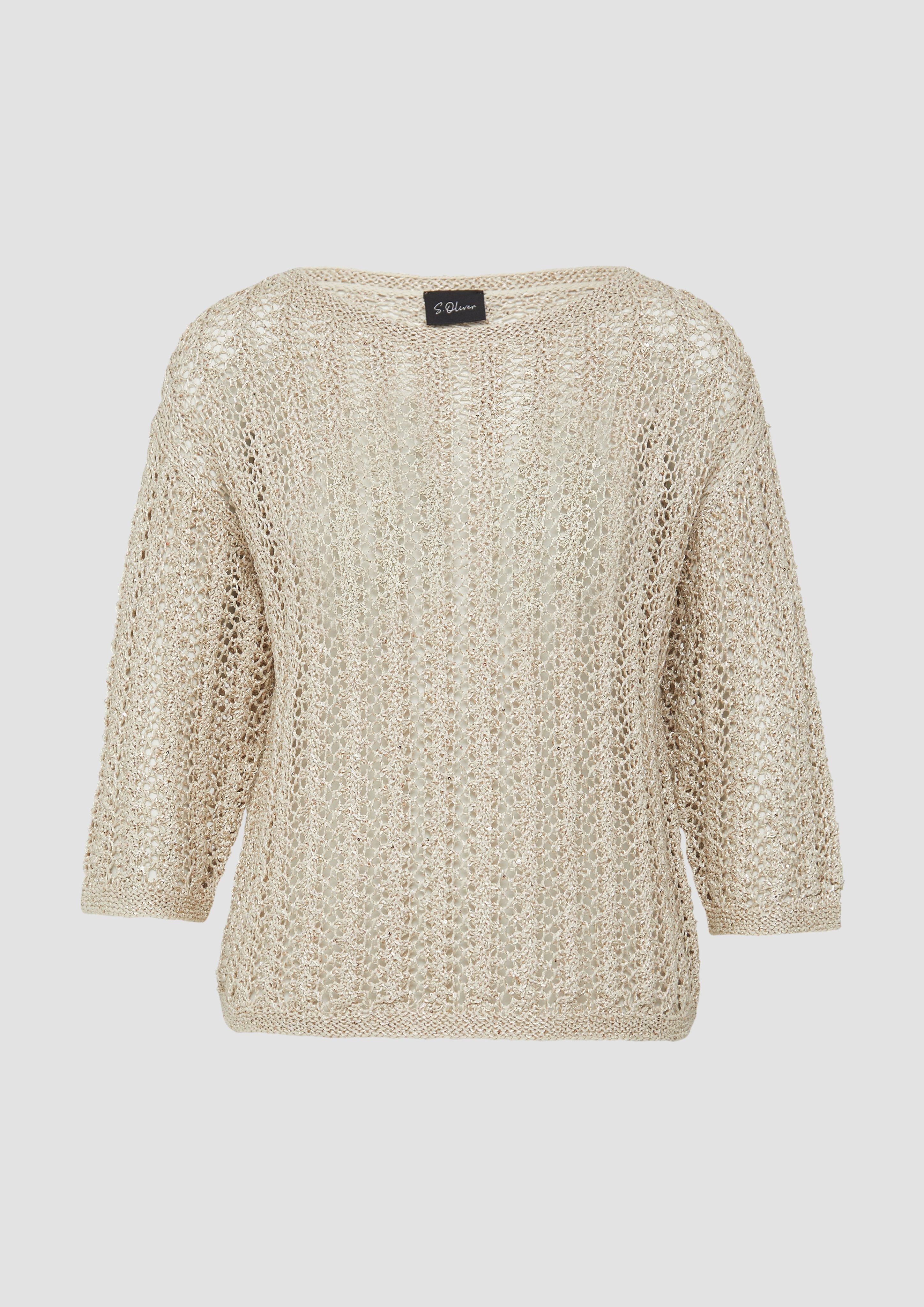 s.Oliver - Semitransparenter Pullover aus Ajourstrick mit Pailletten, Damen, Beige
