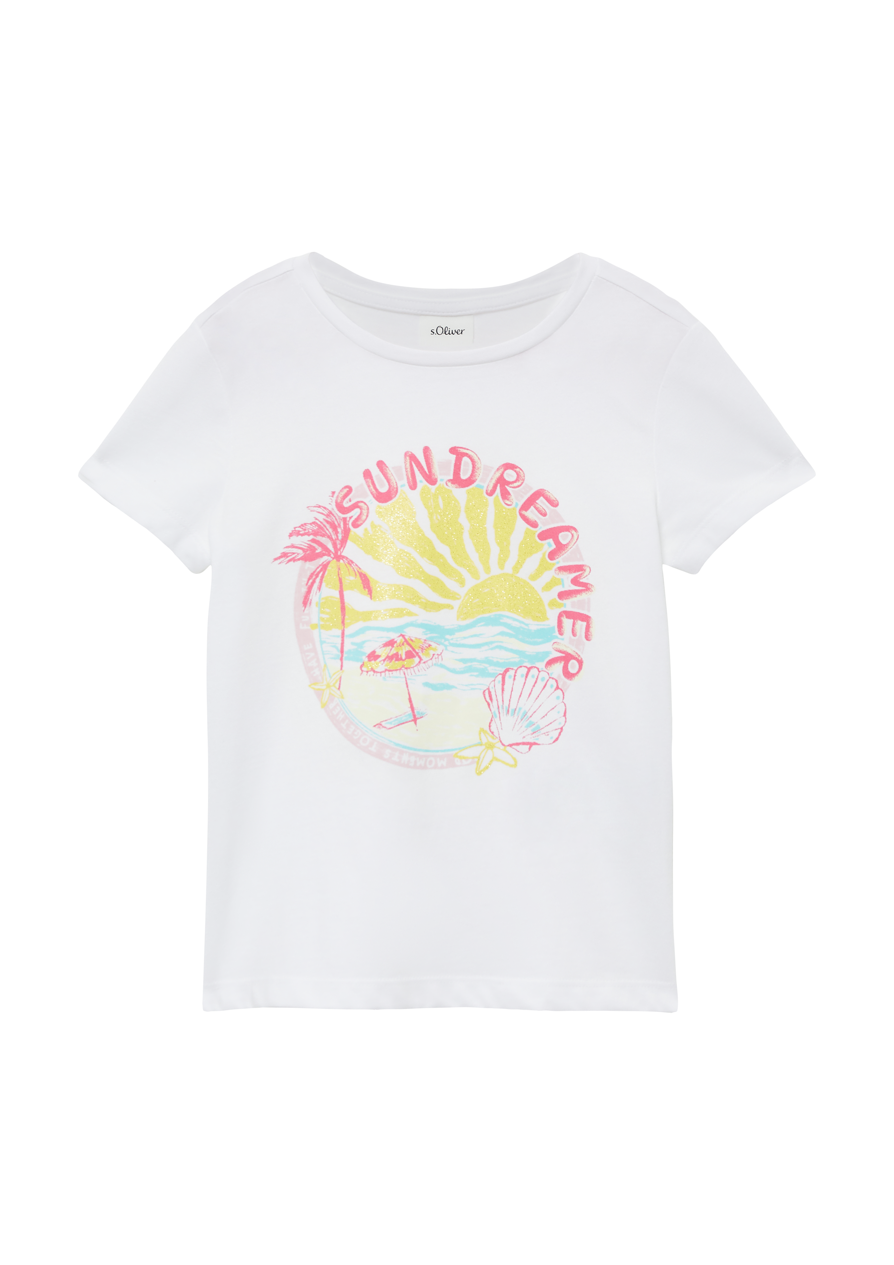s.Oliver - T-Shirt im Loose Fit mit Glitzerprint, Kinder, weiß