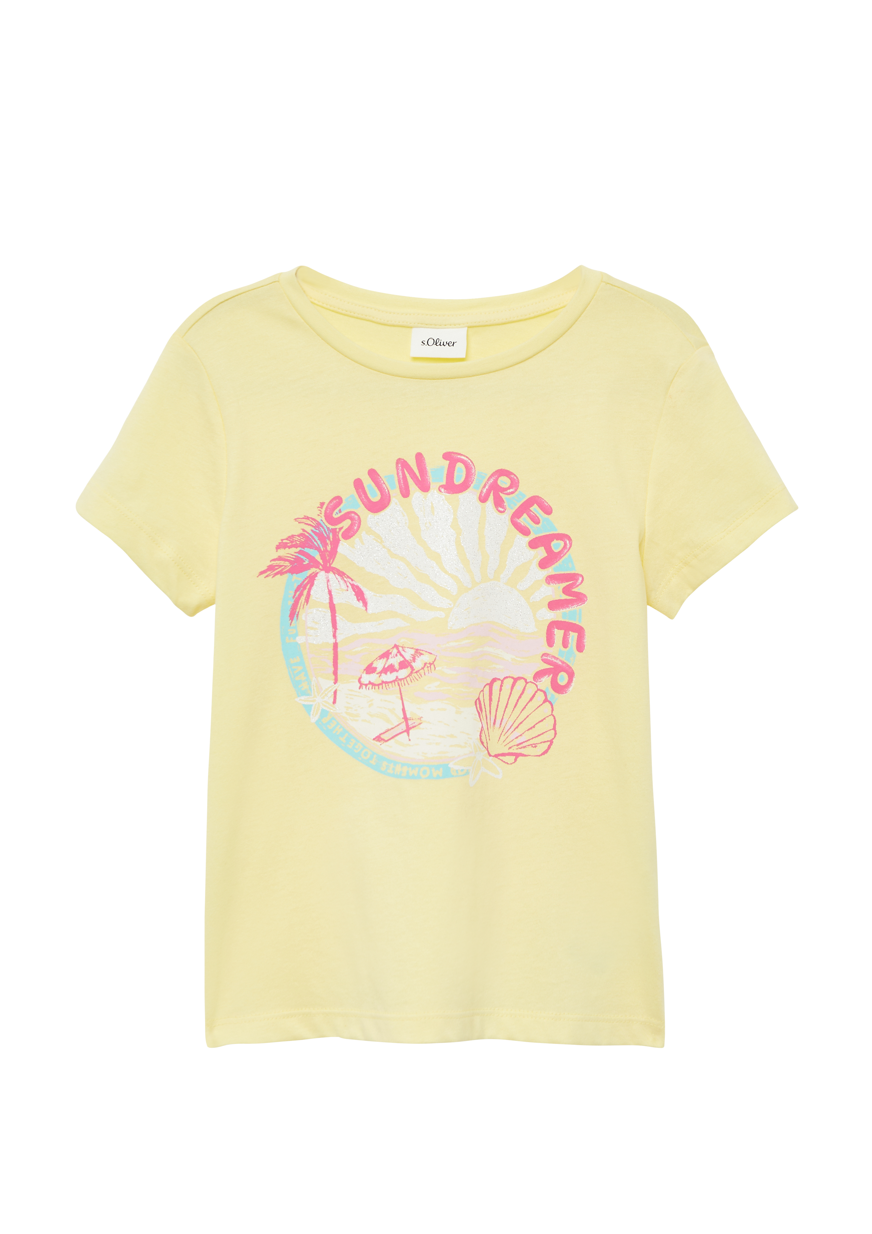 s.Oliver - T-Shirt im Loose Fit mit Glitzerprint, Kinder, gelb