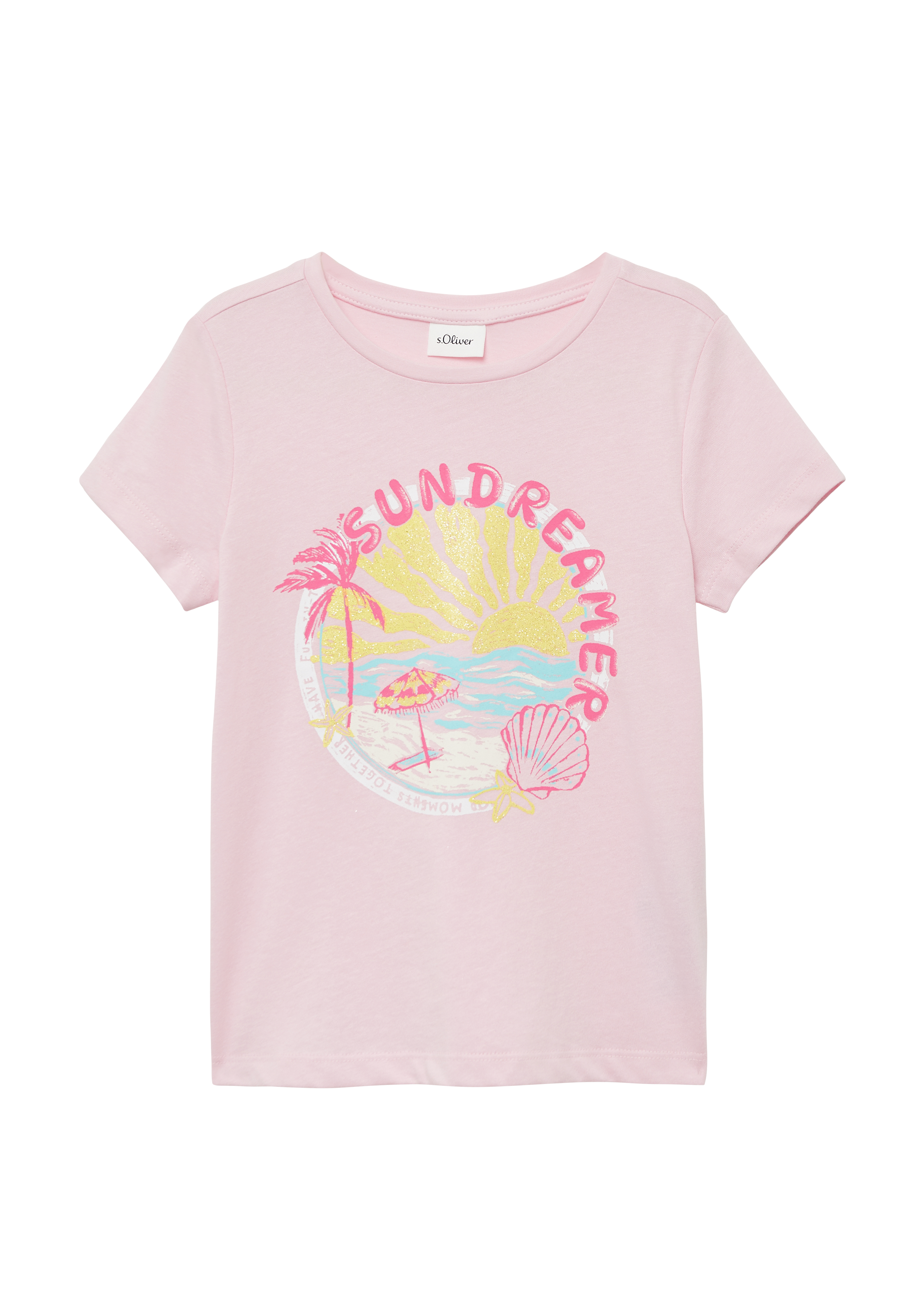 s.Oliver - T-Shirt im Loose Fit mit Glitzerprint, Kinder, Rosa
