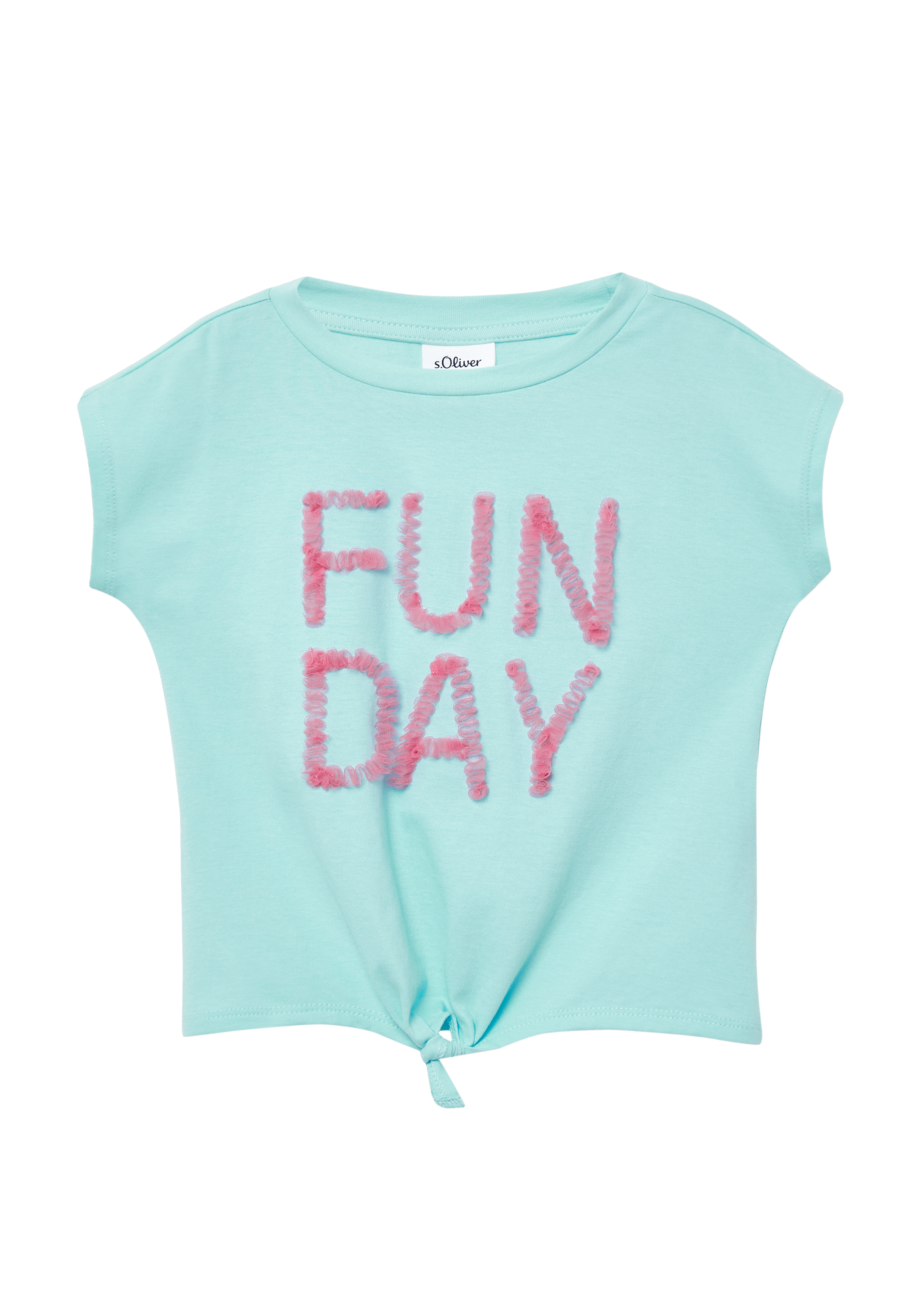 s.Oliver - T-Shirt mit Applikation und Knotendetail, Kinder, türkis