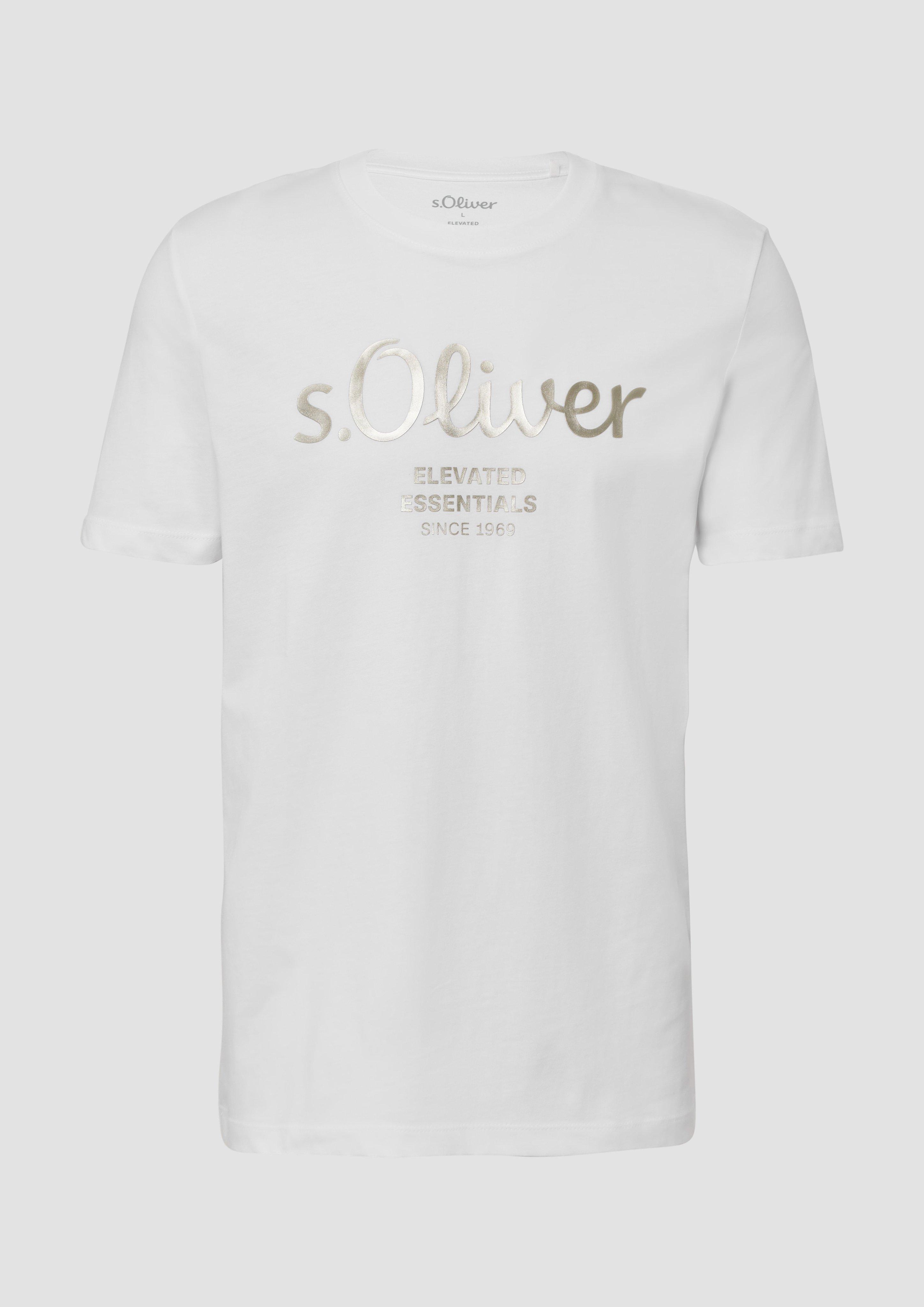 s.Oliver - T-Shirt mit Logo-Print, Herren, weiß