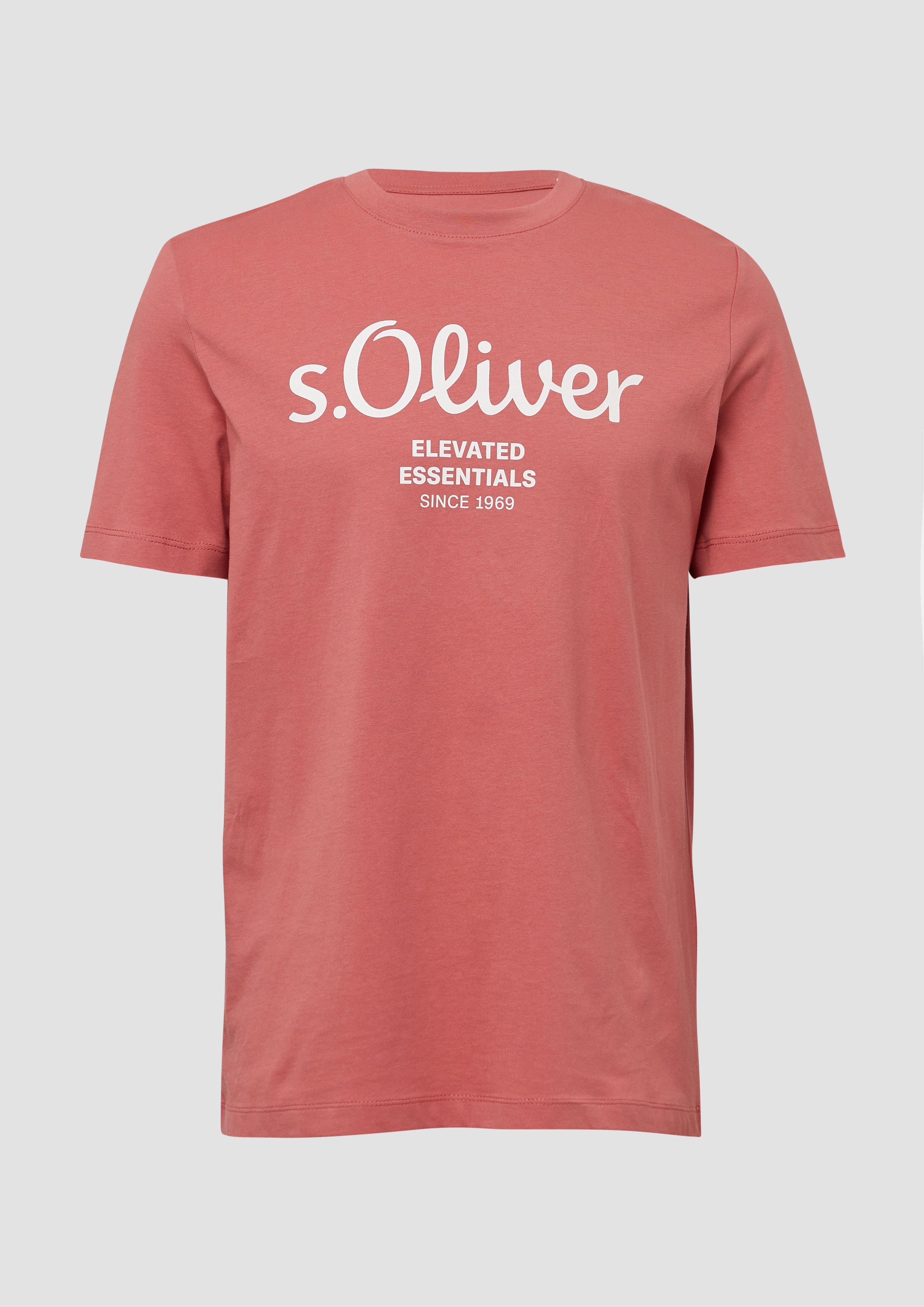 s.Oliver - T-Shirt mit Logo-Print, Herren, Rosa