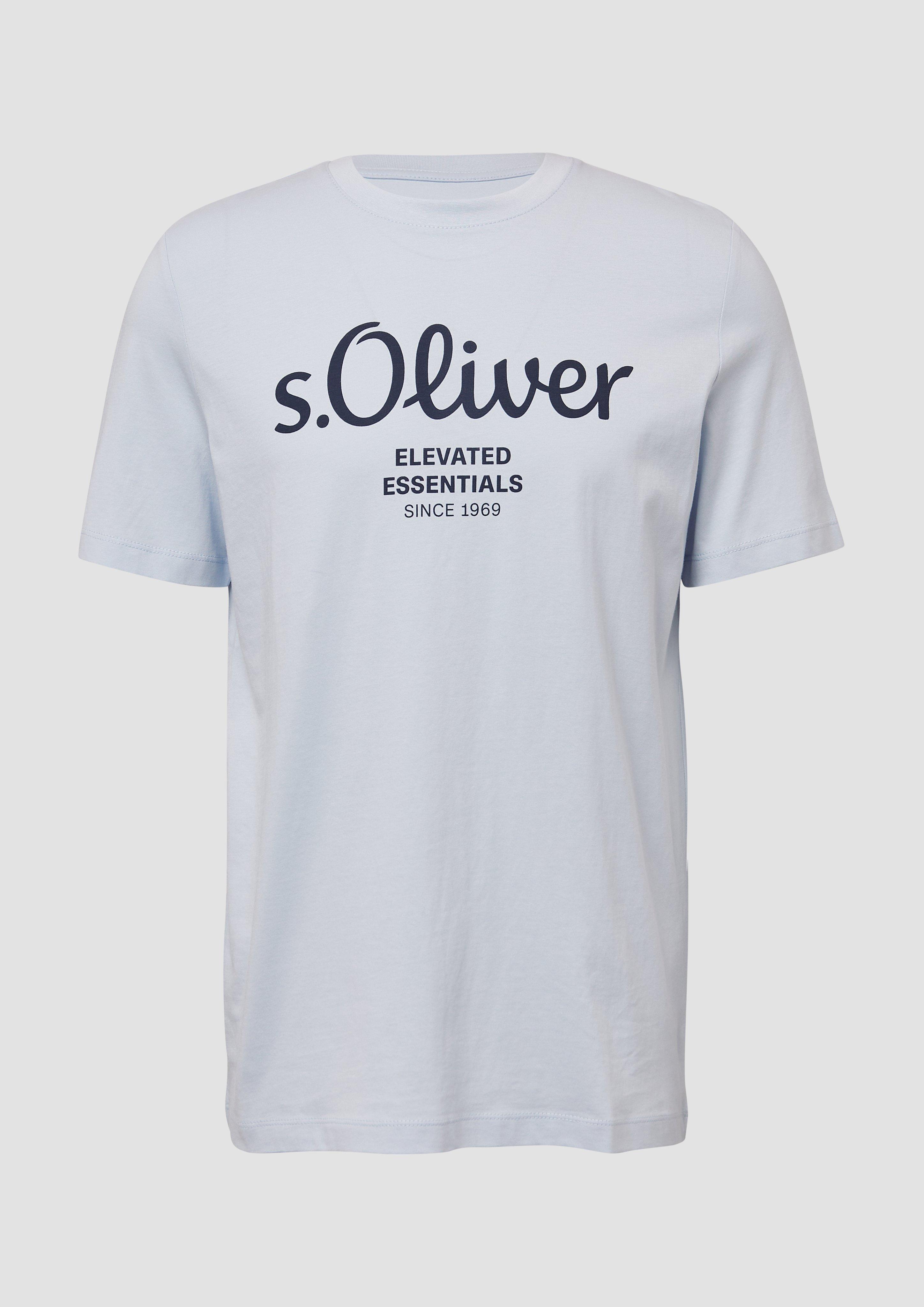 s.Oliver - T-Shirt mit Logo-Print, Herren, blau