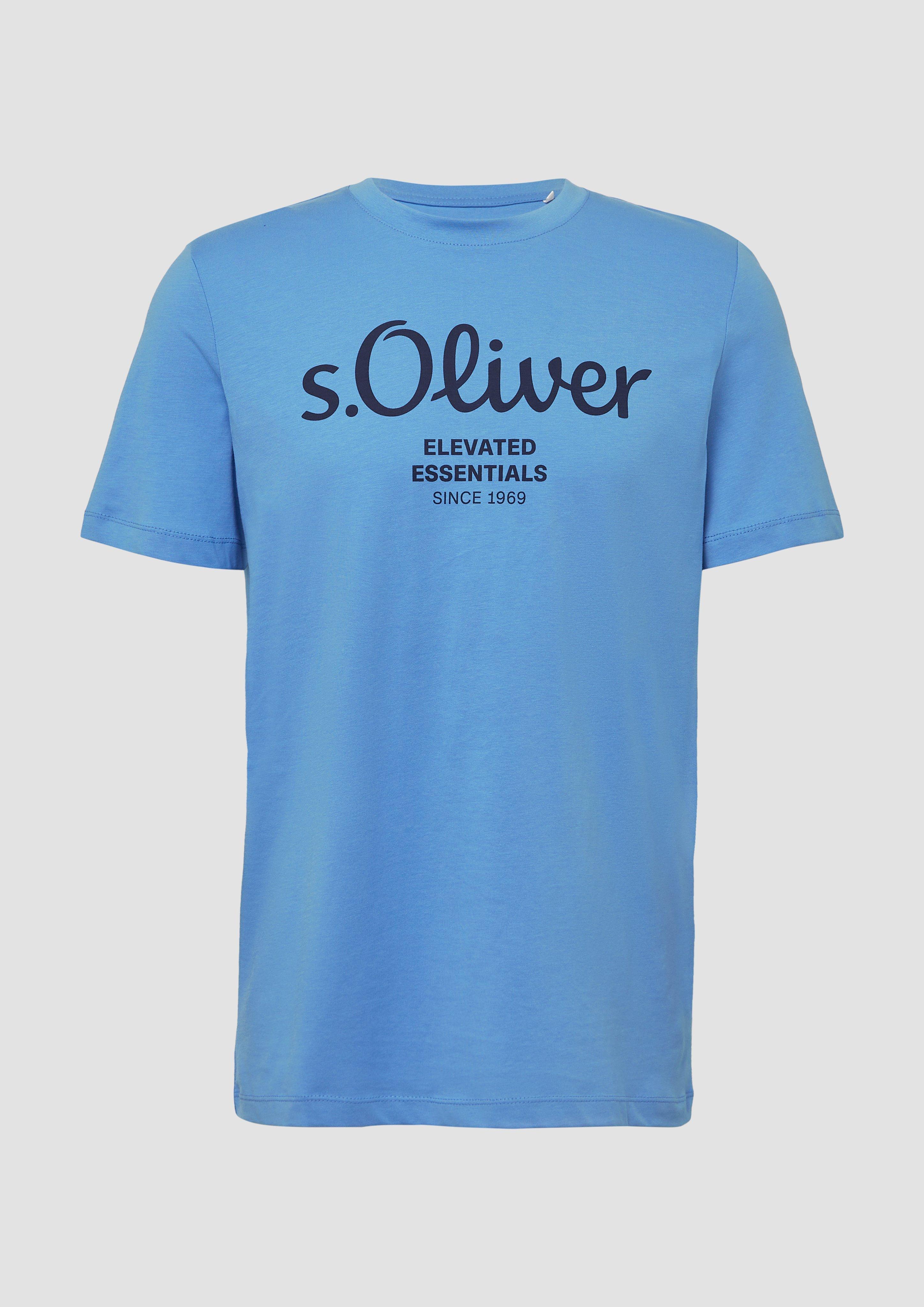 s.Oliver - T-Shirt mit Logo-Print, Herren, blau