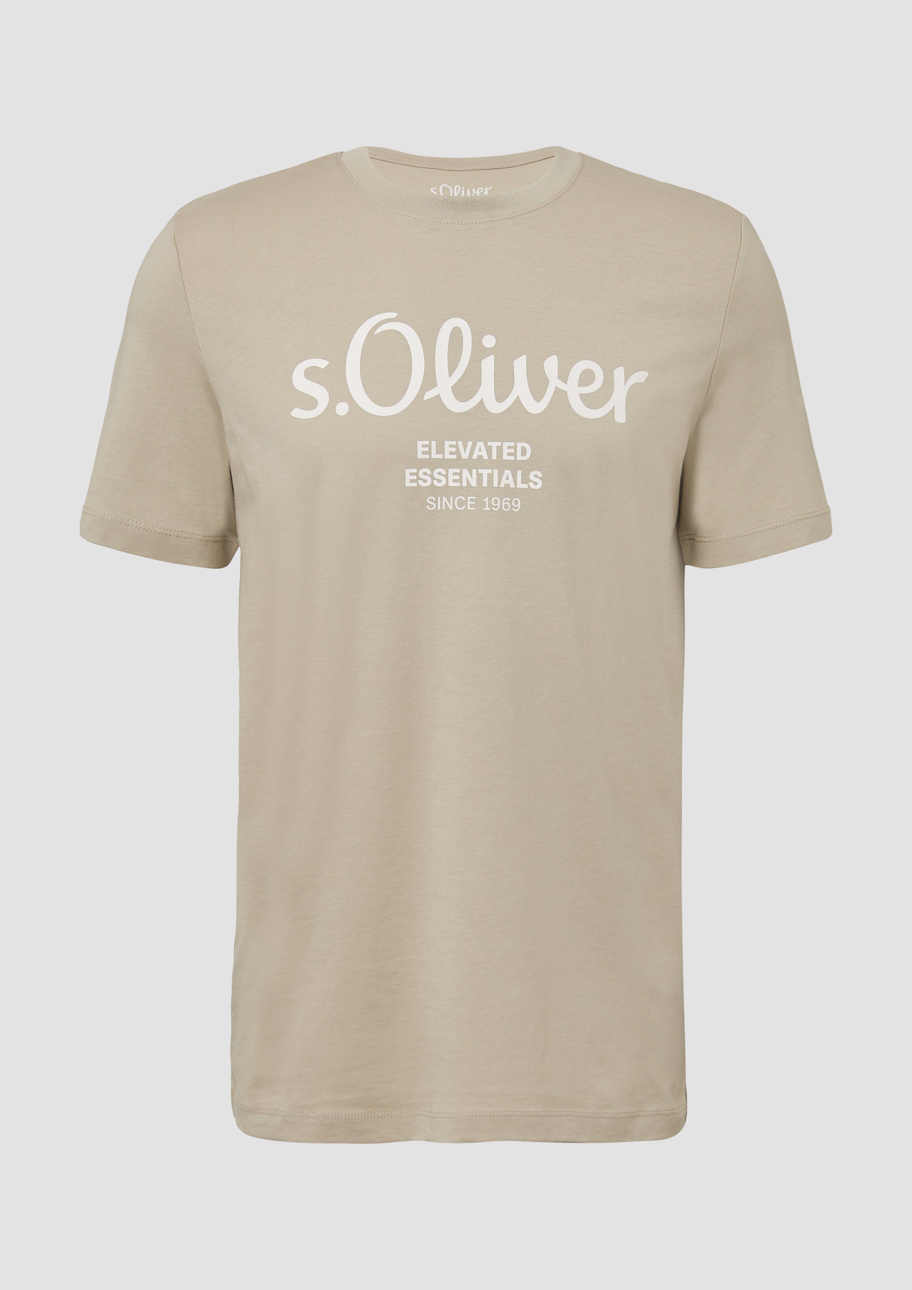s.Oliver - T-Shirt mit Logo-Print, Herren, Beige