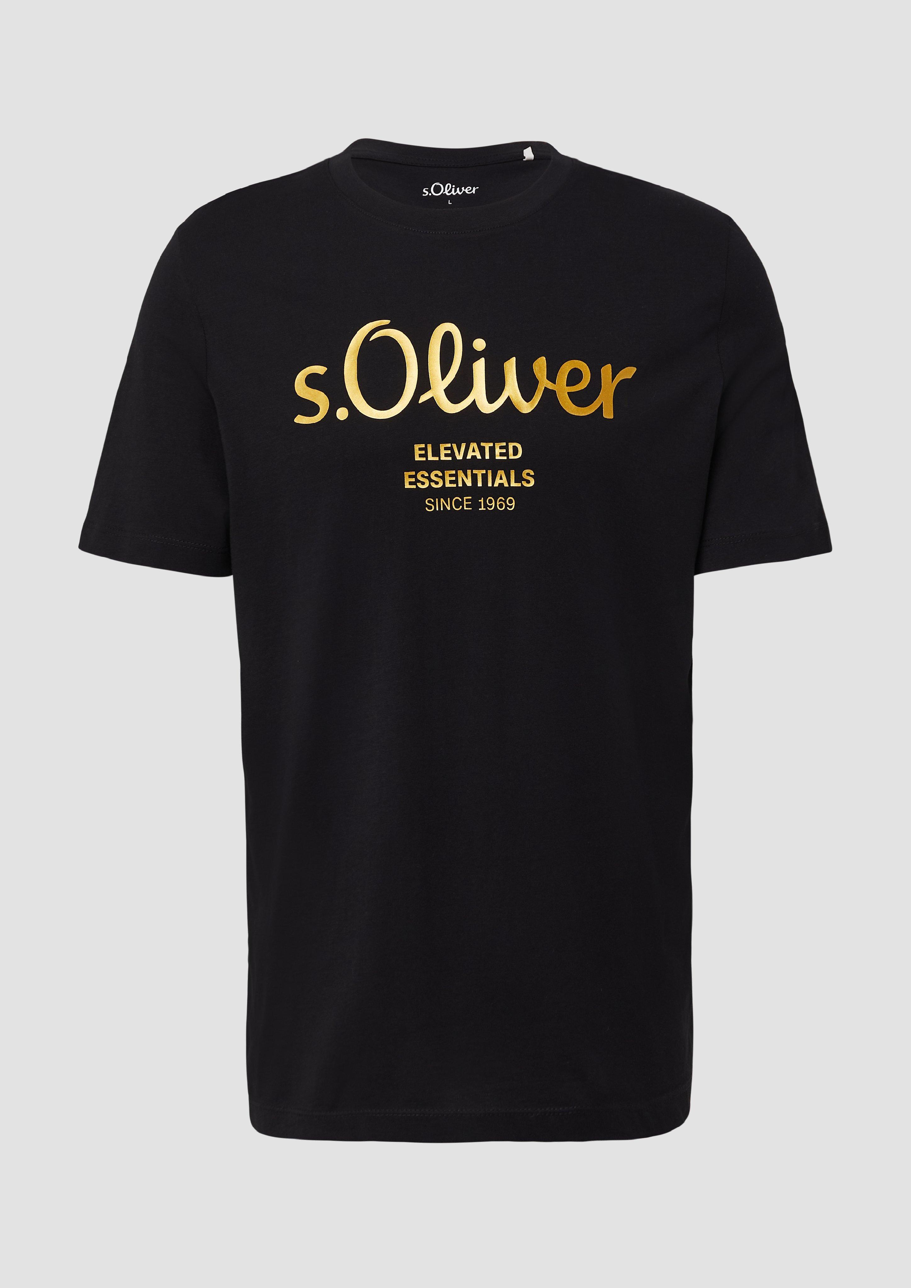 s.Oliver - T-Shirt mit Logo-Print, Herren, schwarz