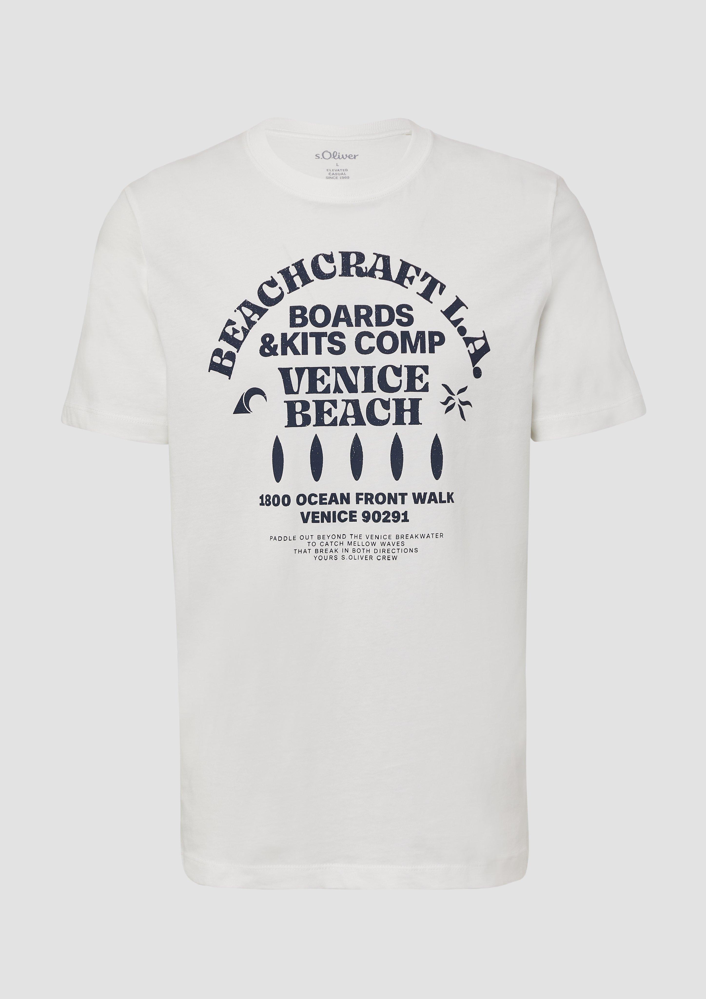 s.Oliver - Baumwoll-T-Shirt mit Crewneck und Artwork, Herren, weiß