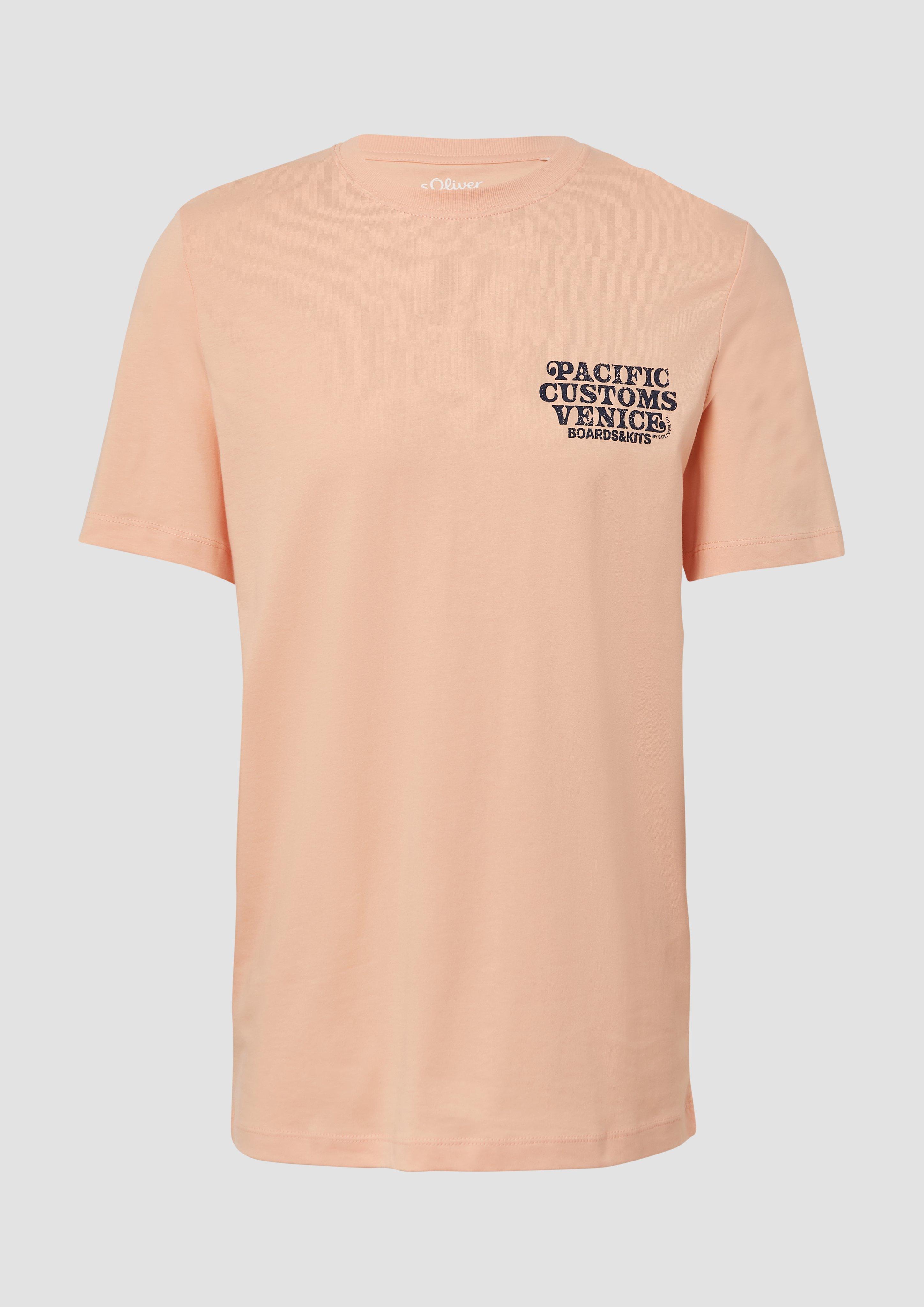 s.Oliver - Baumwoll-T-Shirt mit Crewneck und Artwork, Herren, Orange