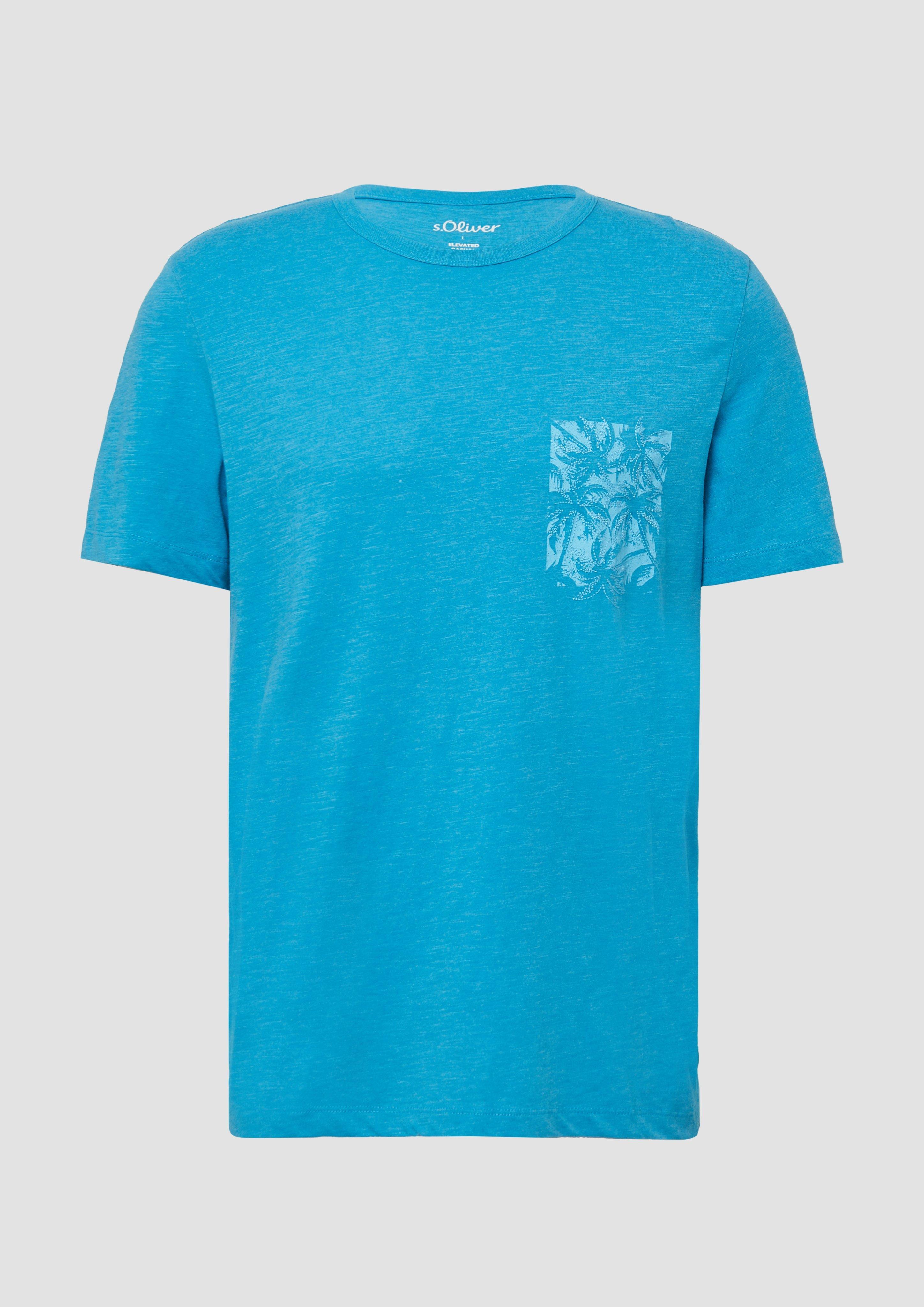 s.Oliver - Meliertes T-Shirt aus Baumwollmix mit Artwork, Herren, türkis