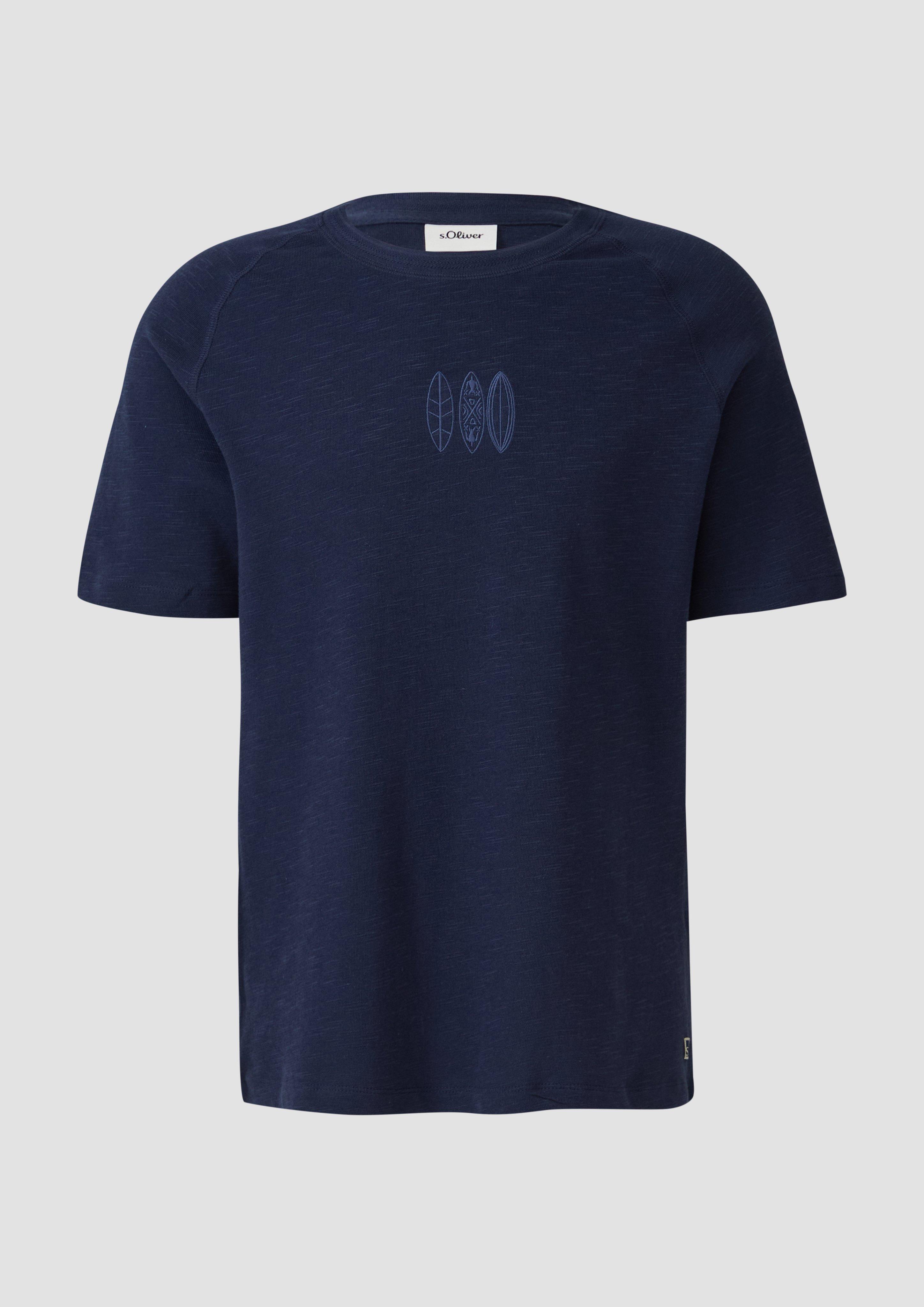 Thumbnail - s.Oliver - Raglan-T-Shirt mit Flammgarnstruktur und Stickerei, Herren, blau