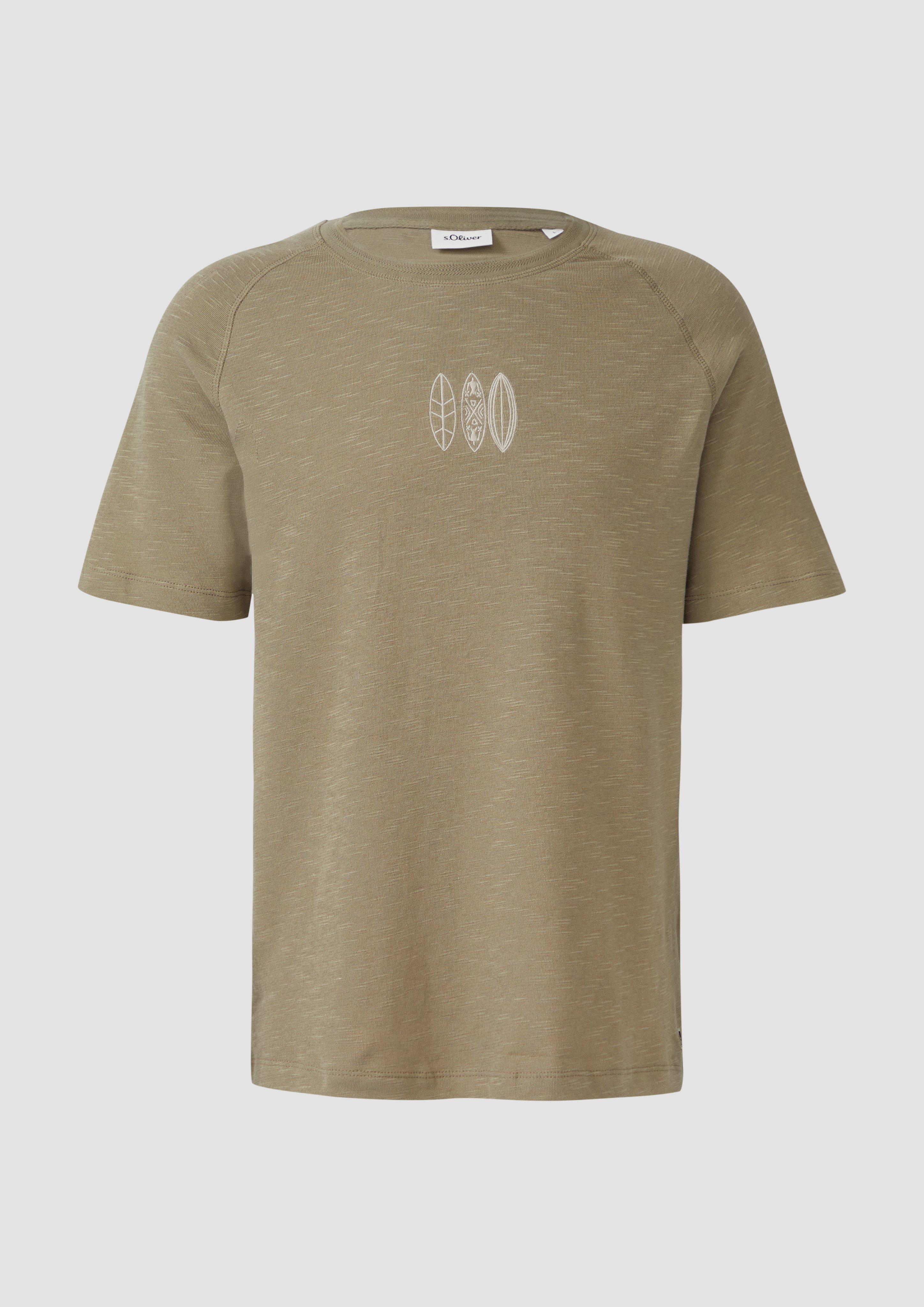 s.Oliver - Raglan-T-Shirt mit Flammgarnstruktur und Stickerei, Herren, Grün