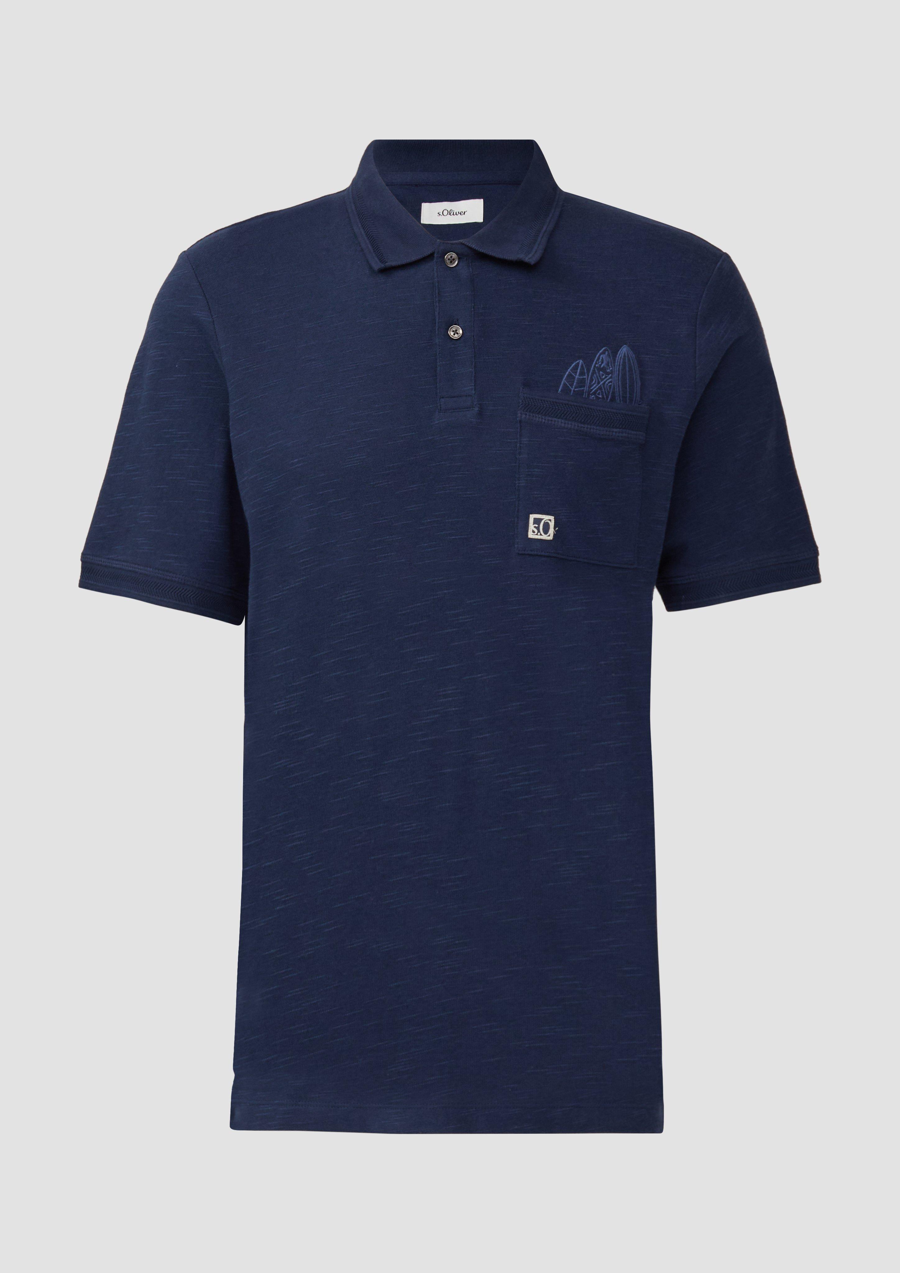 s.Oliver - Flammgarn-Poloshirt mit Brusttasche und Stickerei, Herren, blau