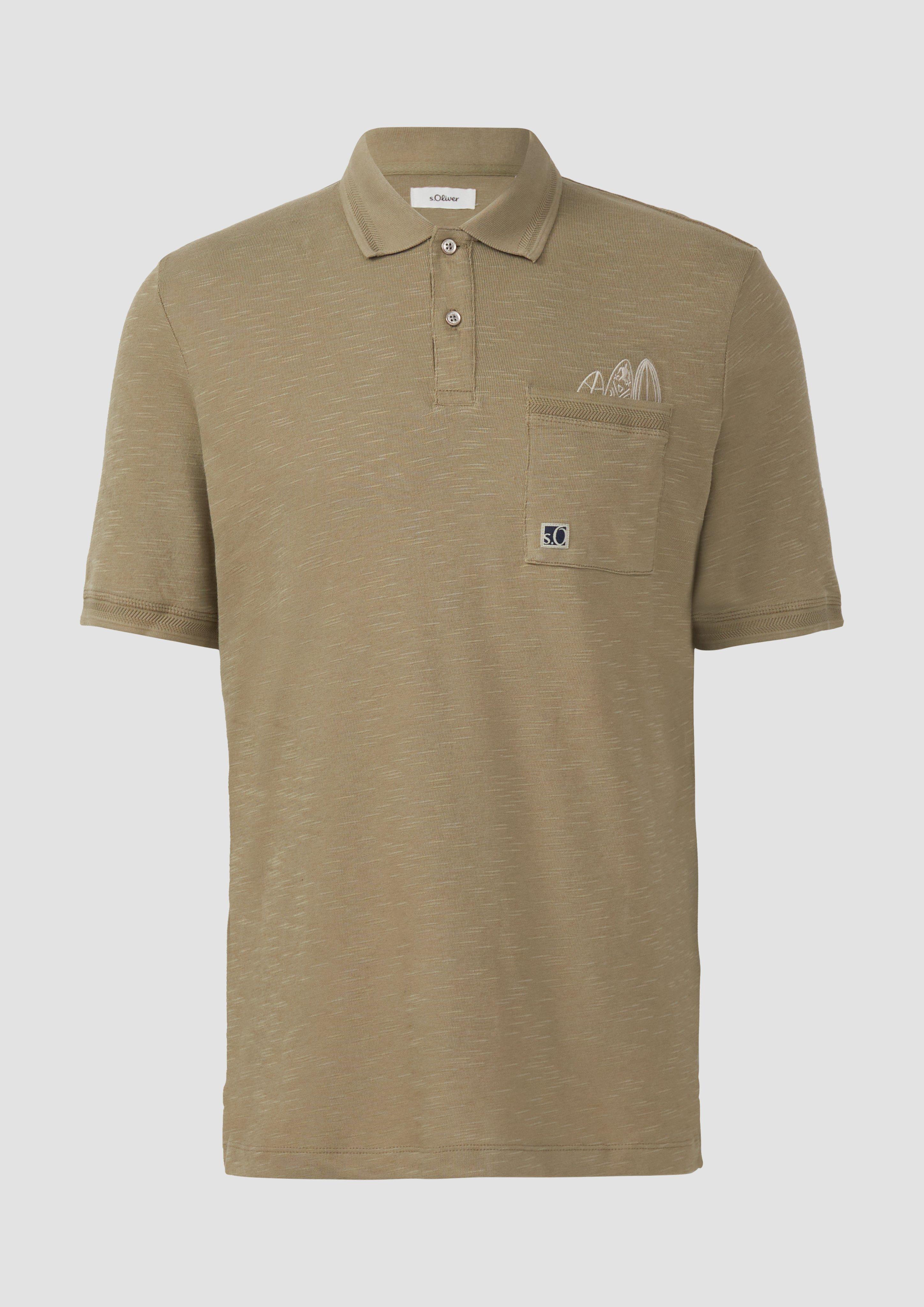 s.Oliver - Flammgarn-Poloshirt mit Brusttasche und Stickerei, Herren, Grün