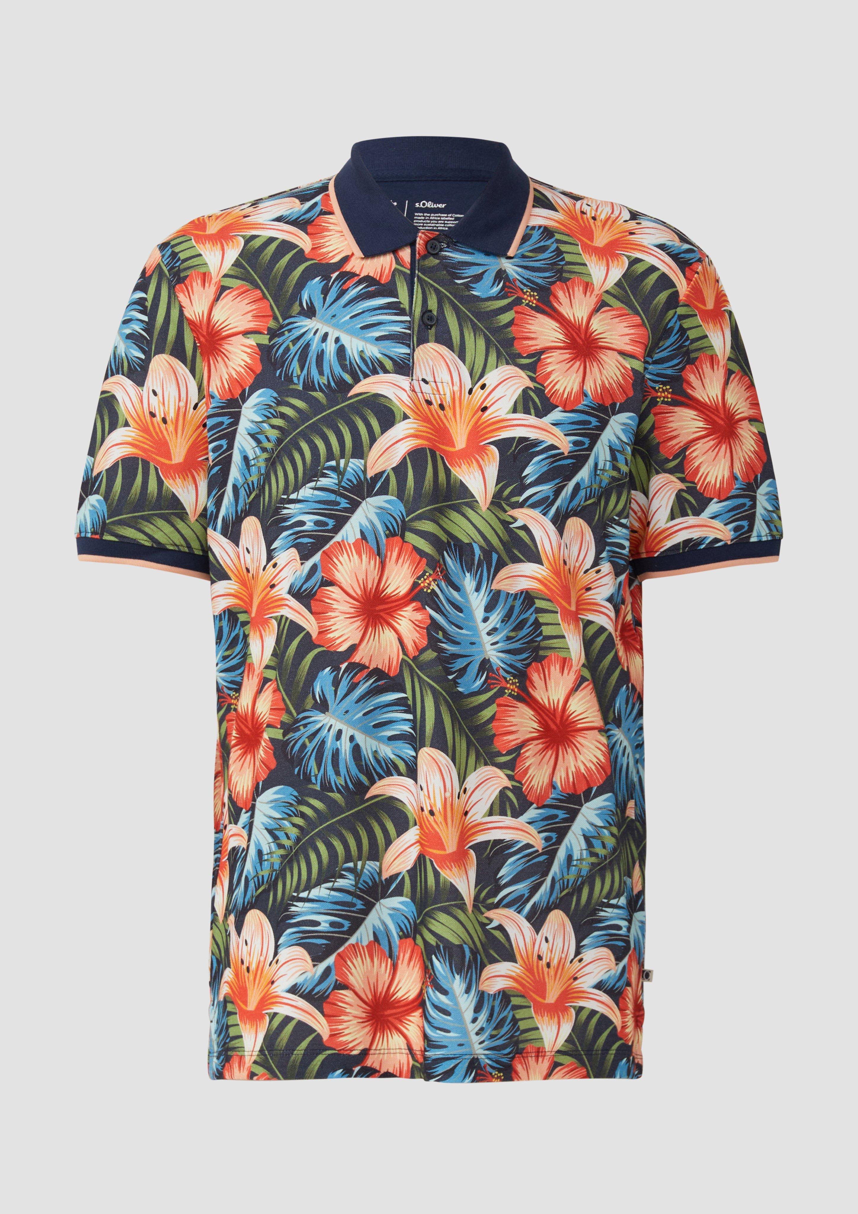 s.Oliver - Poloshirt aus Baumwolle mit All-over-Print, Herren, blau|mehrfarbig