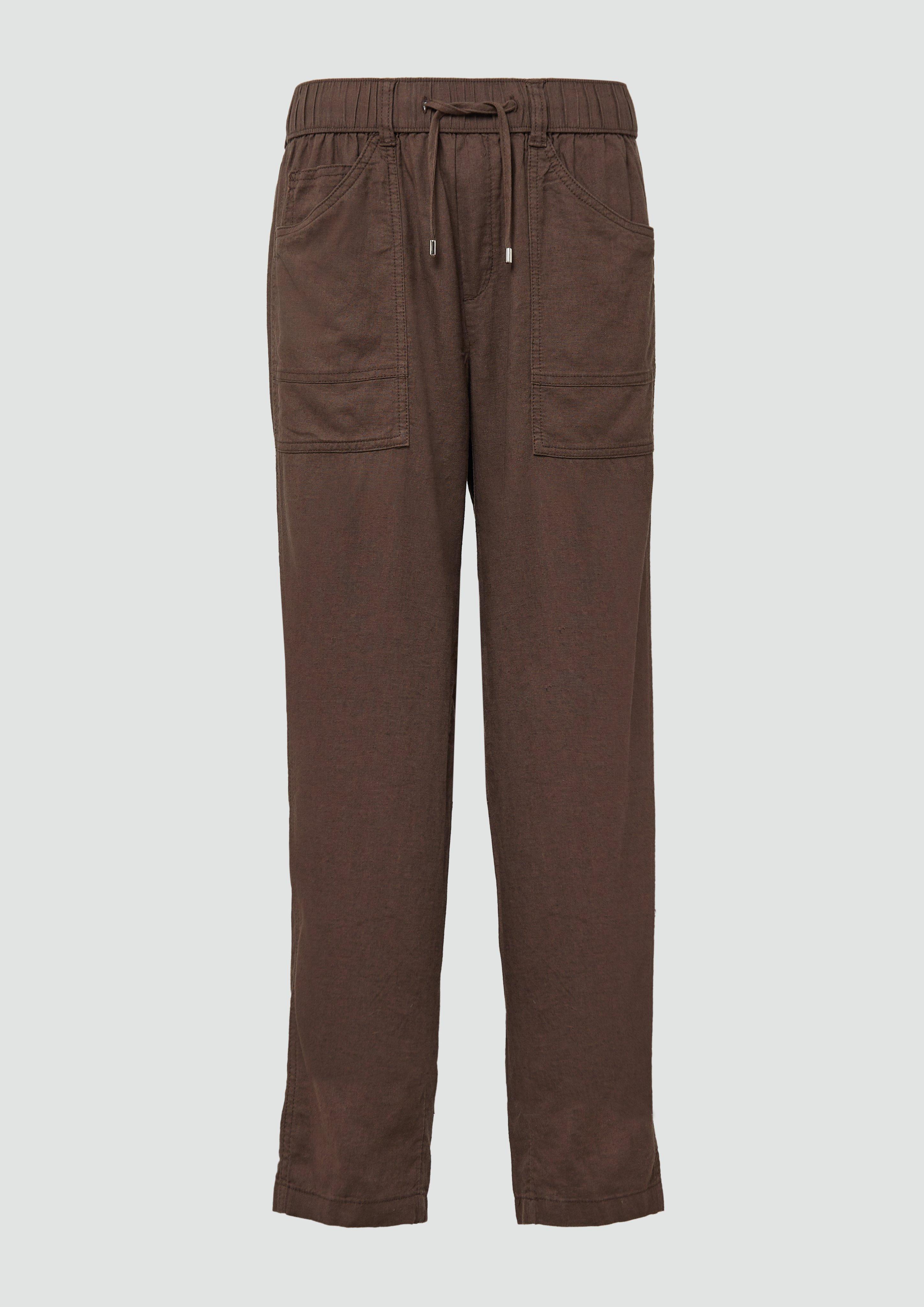 s.Oliver - Leinenmix-Hose im Relaxed Fit mit Elastikbund, Damen, braun