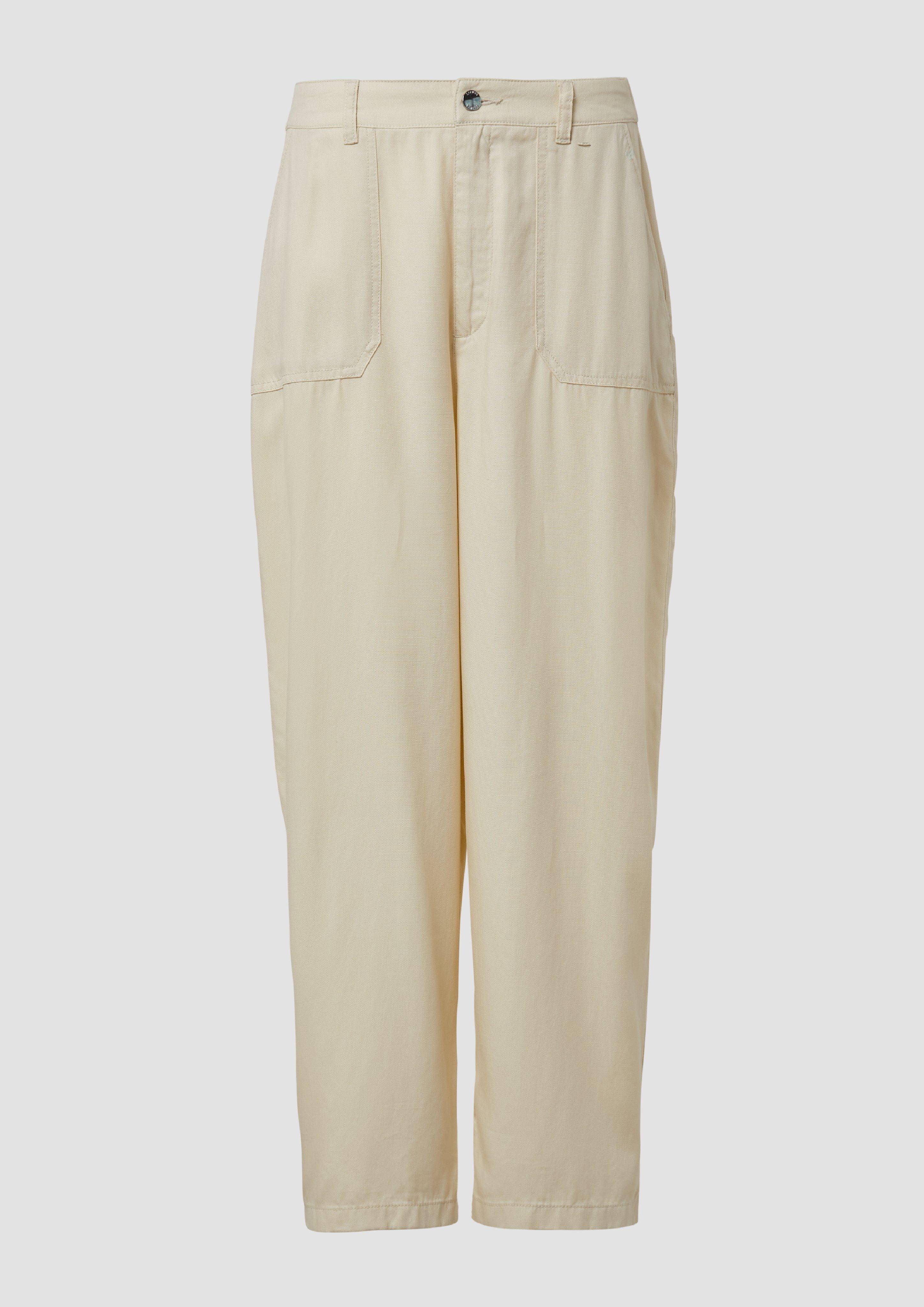 s.Oliver - Cropped Barrel-Leg-Hose im Relaxed Fit mit Elastikbund, Damen, creme