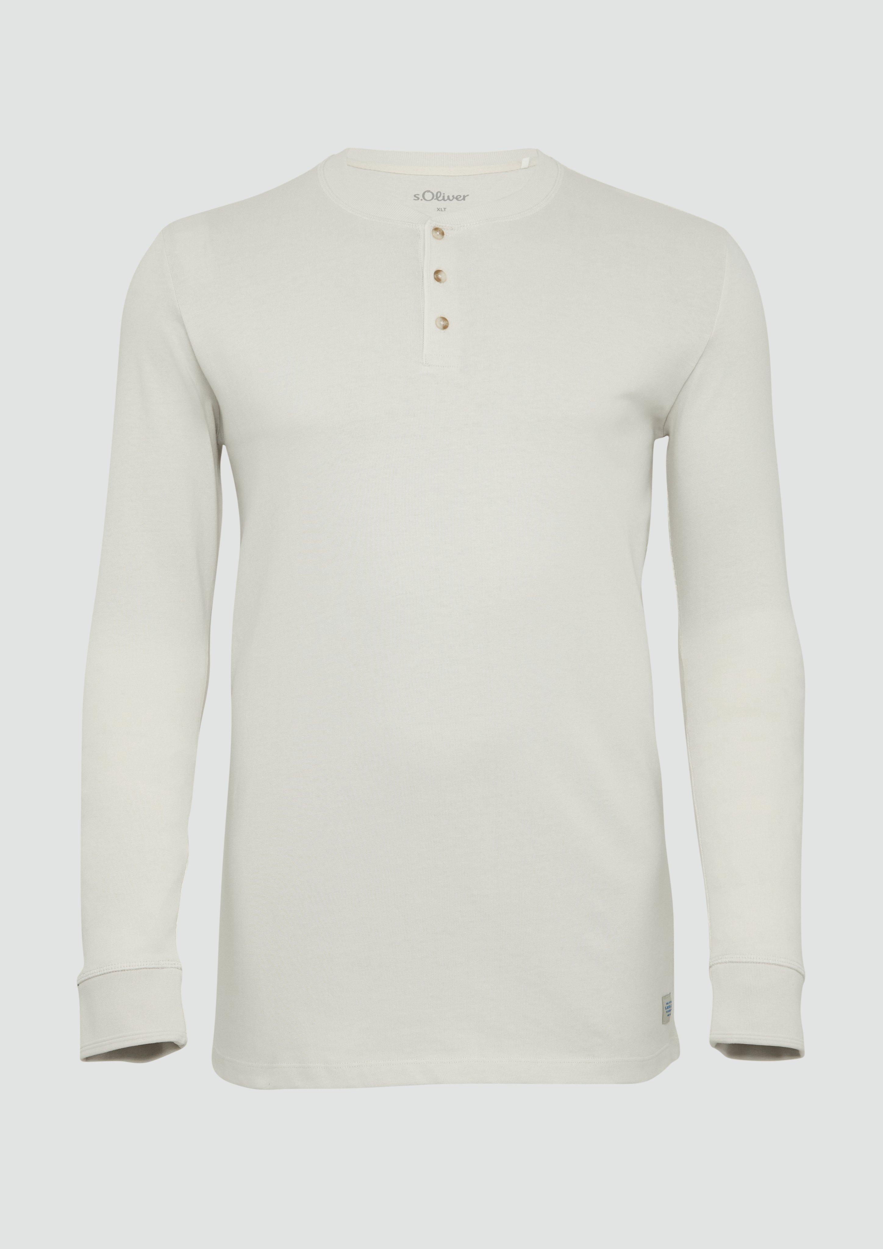 s.Oliver - Langarmshirt mit Henleyausschnitt und Web-Details, Herren, creme