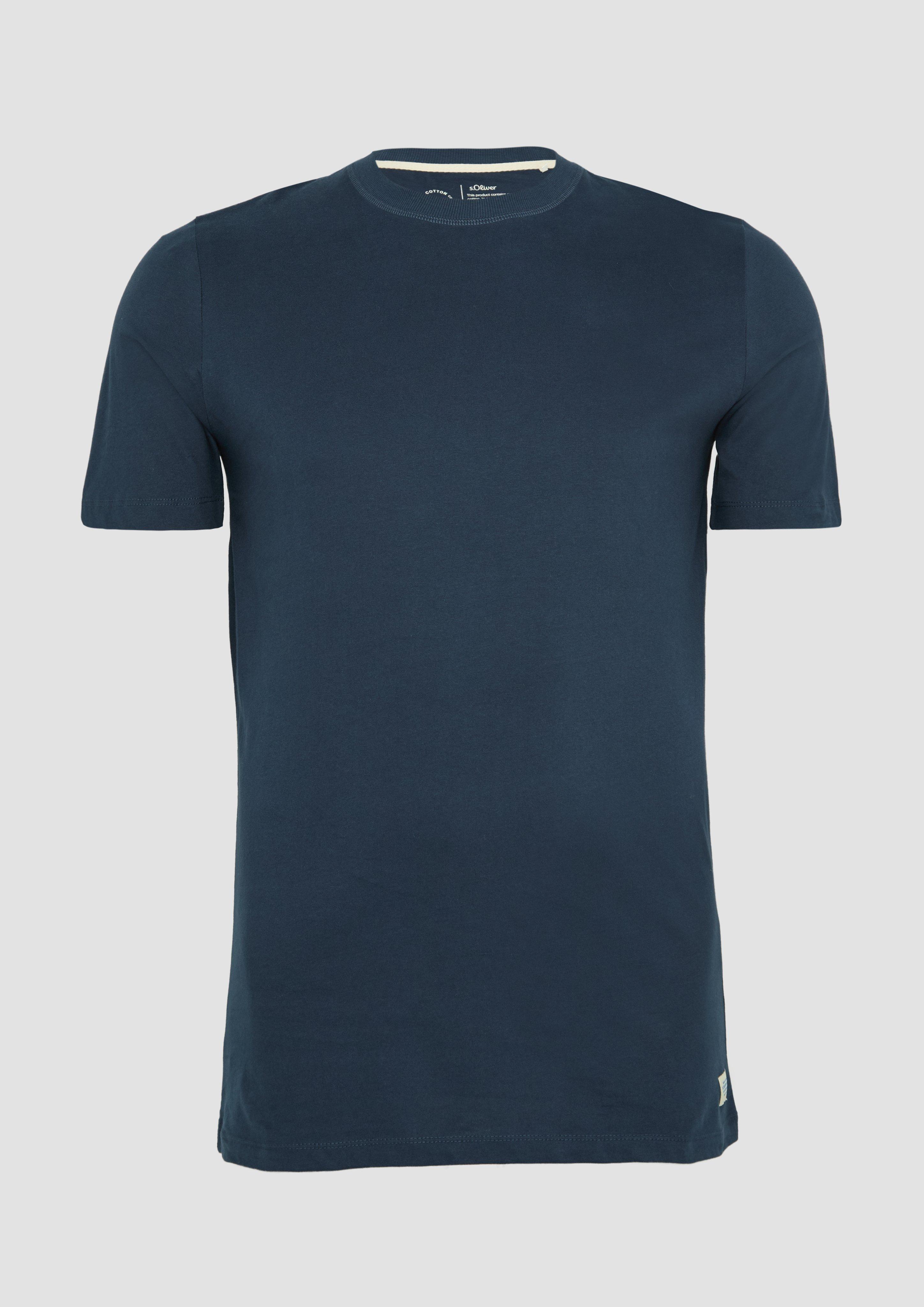 s.Oliver - T-Shirt mit Crewneck und Flatlock-Details, Herren, blau