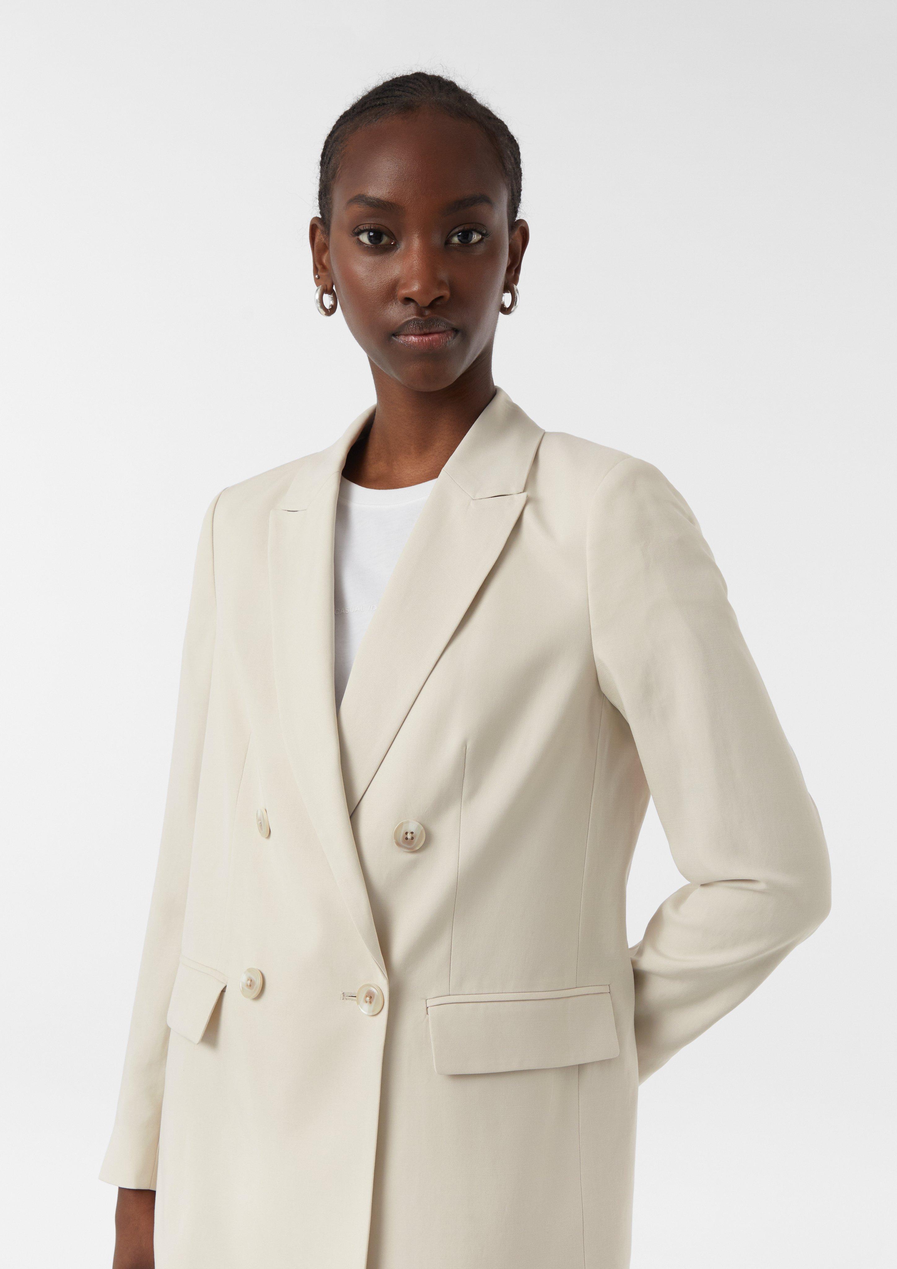 Double-breasted blazer with logo lining - Beige | SCAYLE