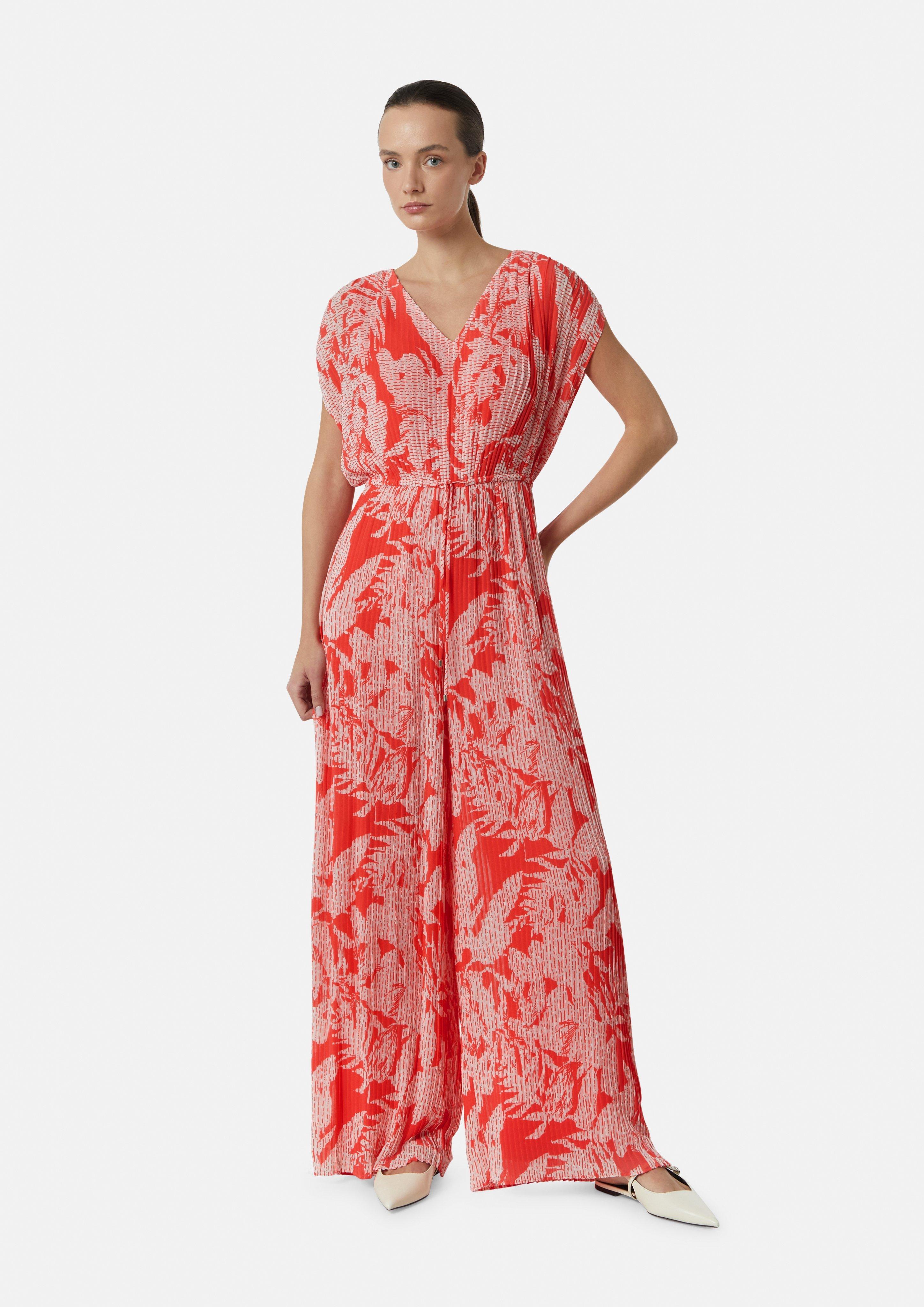 Patterned pleated jumpsuit with tie detail - Pink | SCAYLE