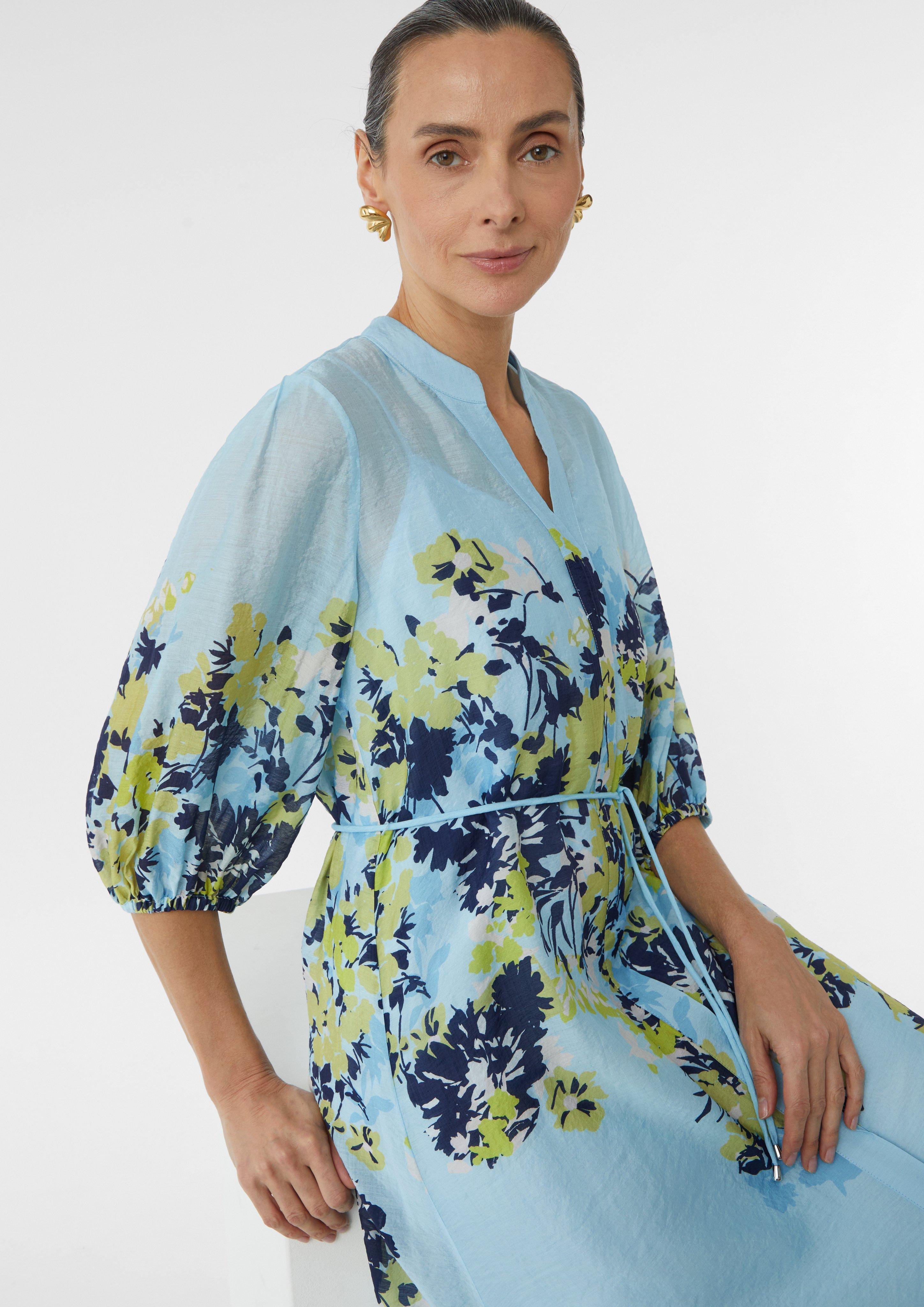 Long tunic dress with wide 3/4-length sleeves - Blue | SCAYLE