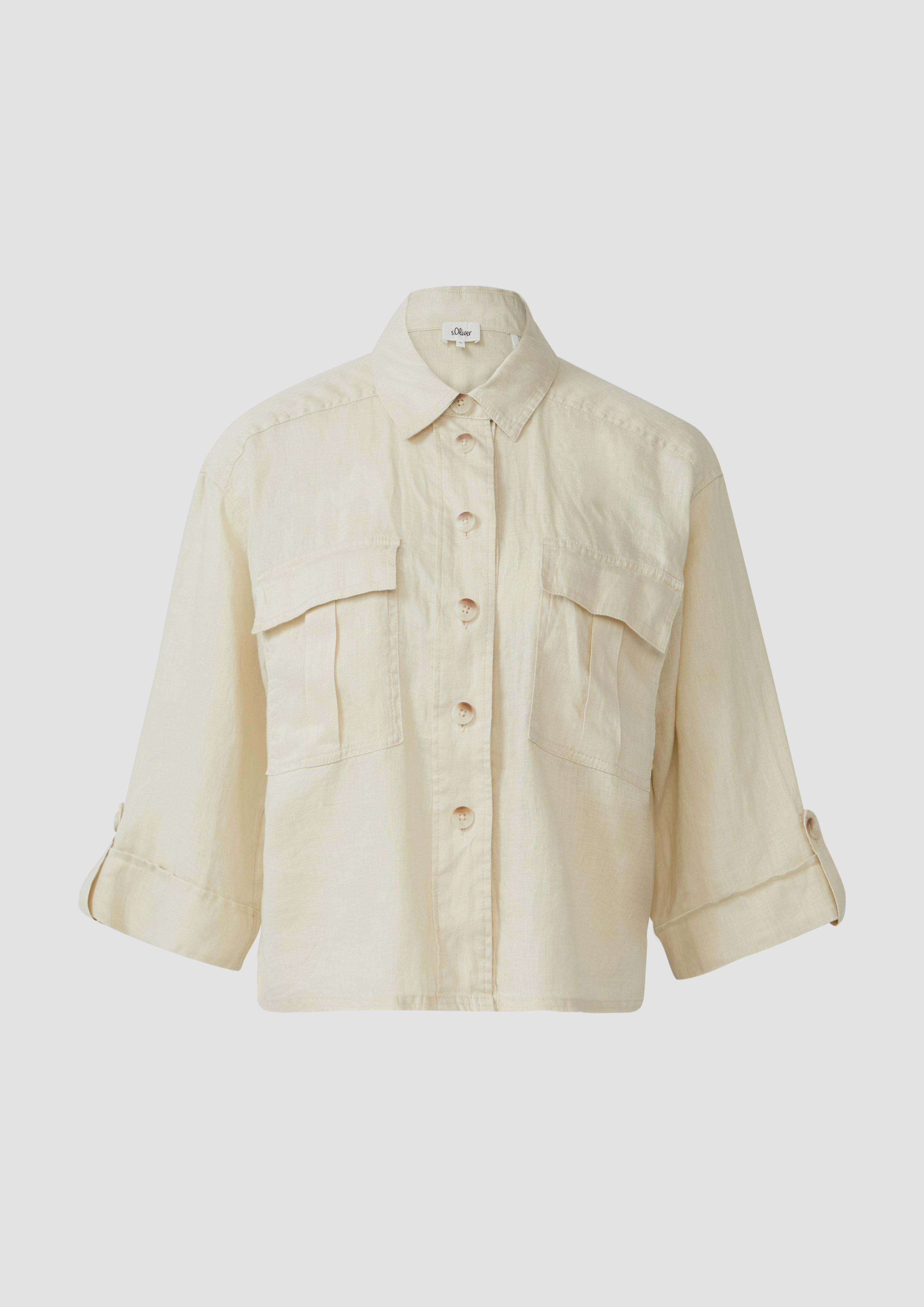 s.Oliver - Leinen-Overshirt im Relaxed Fit mit weiten 3/4-Ärmeln, Damen, creme