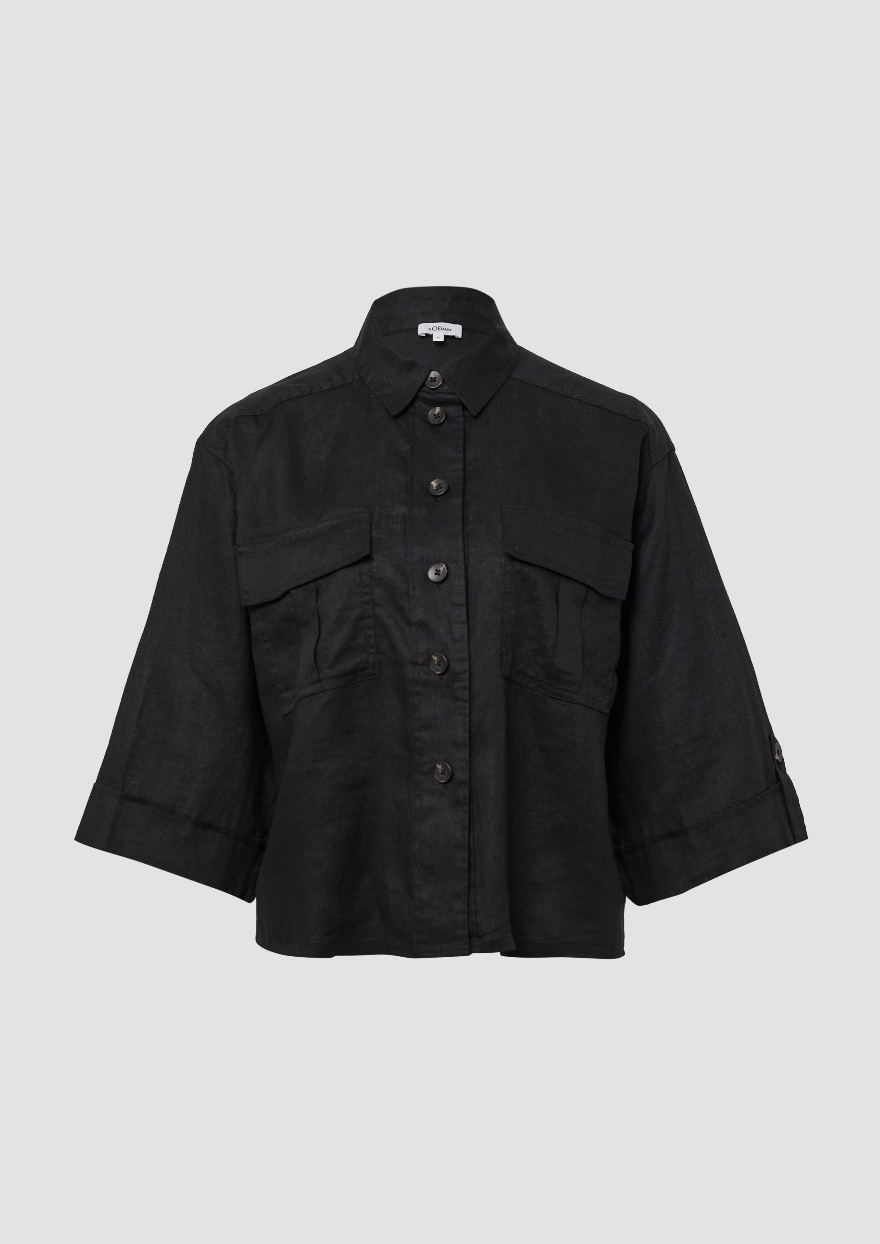 s.Oliver - Leinen-Overshirt im Relaxed Fit mit weiten 3/4-Ärmeln, Damen, schwarz