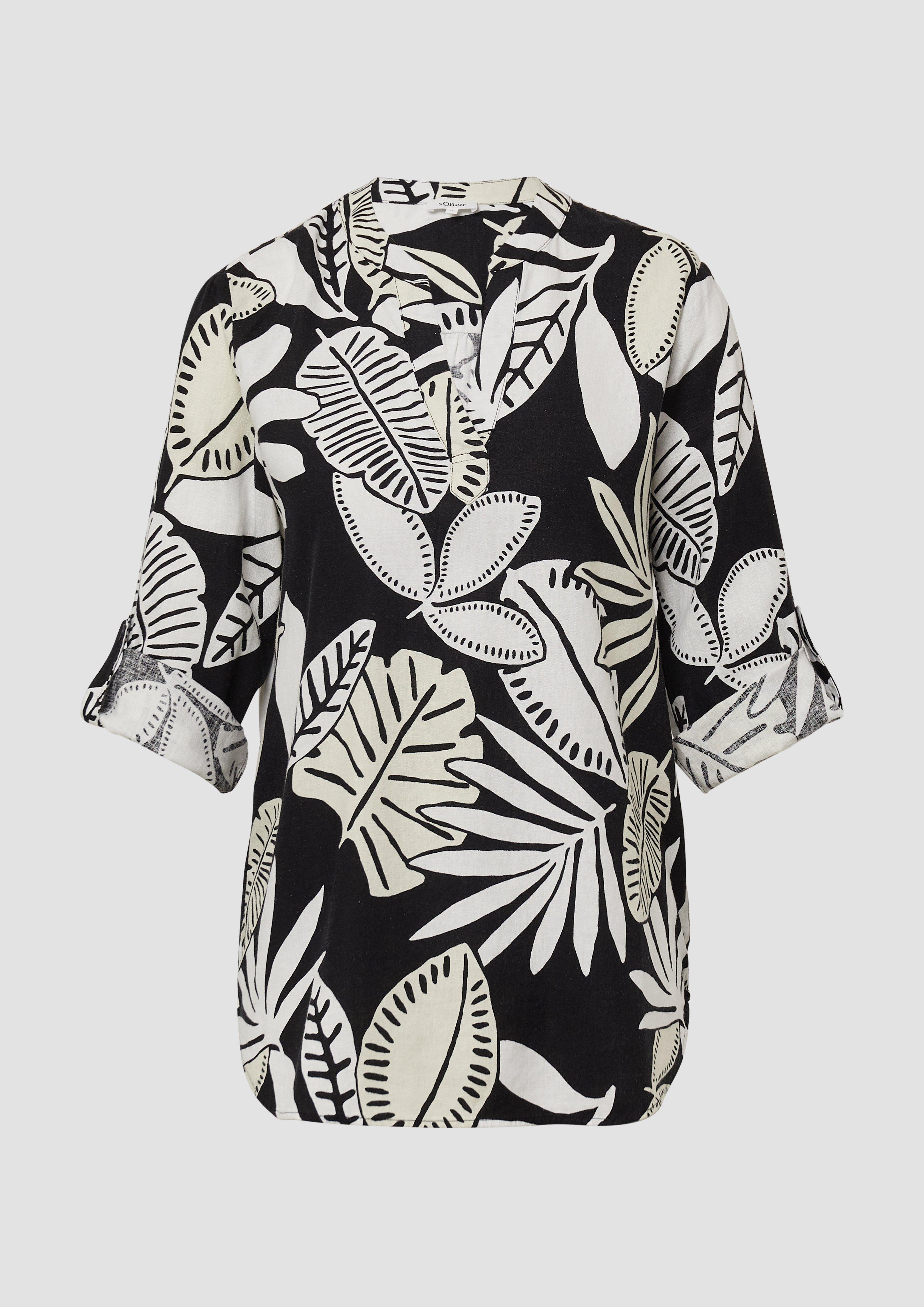 s.Oliver - Bluse aus Leinenmix mit 3/4-Ärmeln, Damen, schwarz