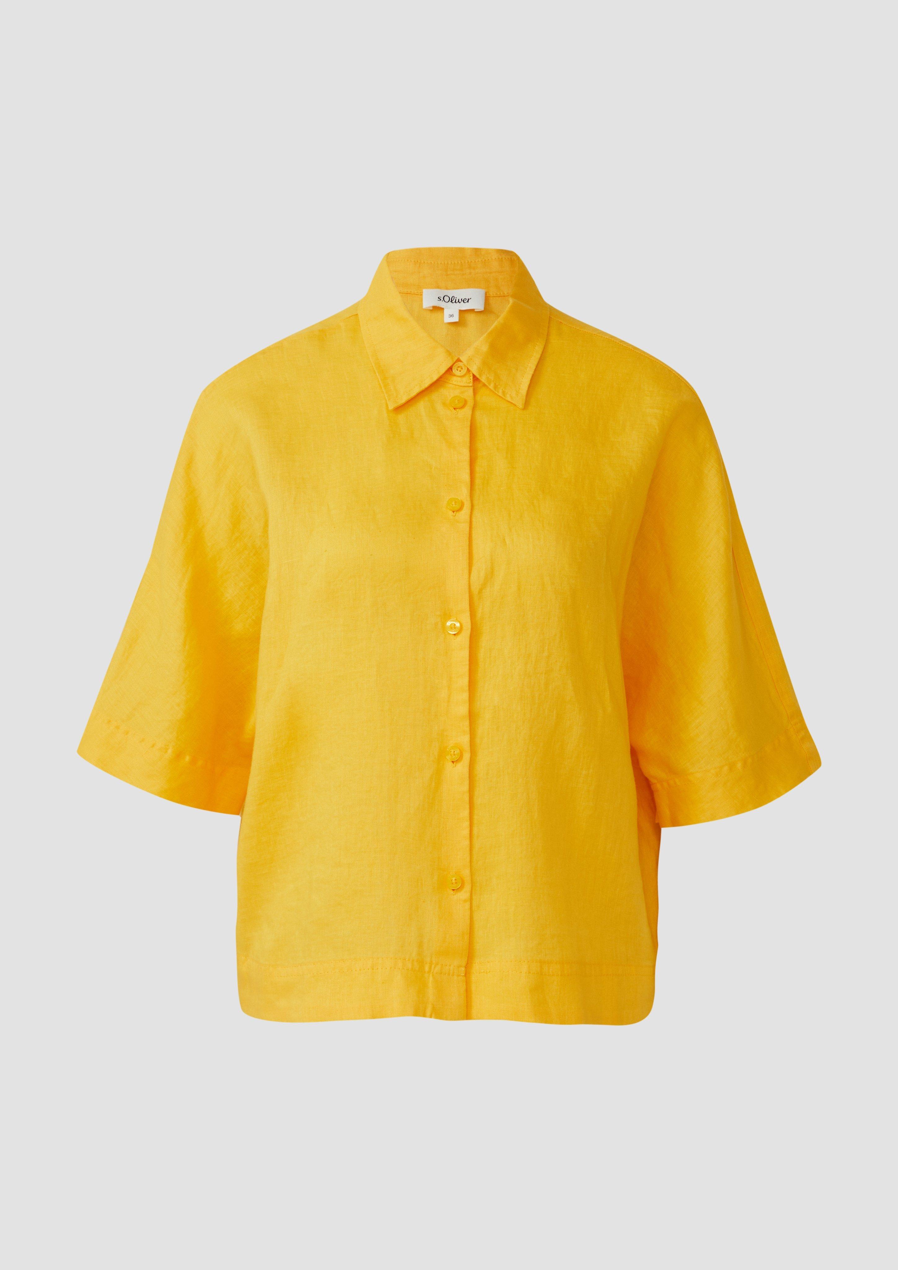 s.Oliver - Kurzarmbluse aus Leinen im Relaxed Fit, Damen, gelb
