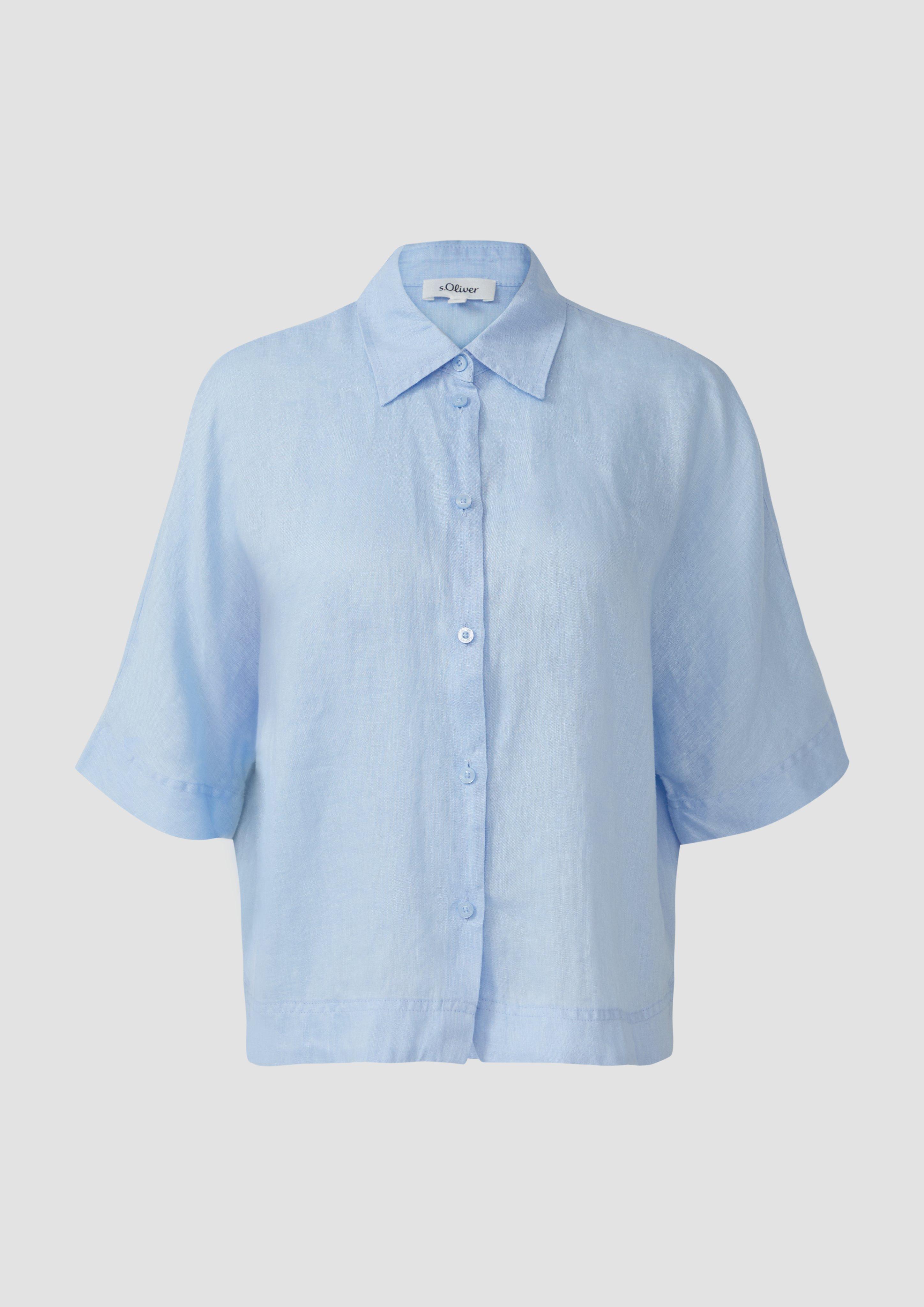 s.Oliver - Kurzarmbluse aus Leinen im Relaxed Fit, Damen, blau