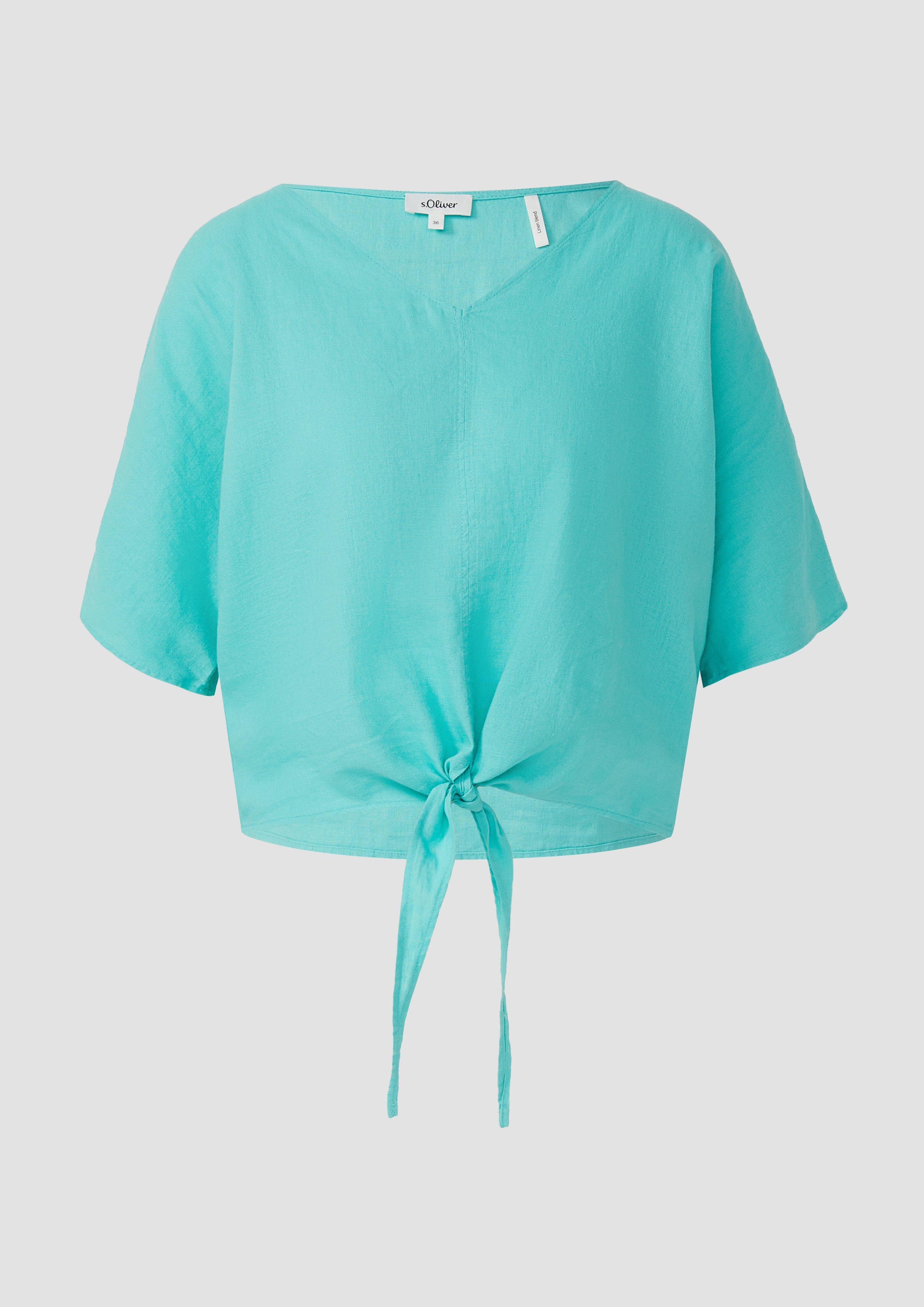 s.Oliver - Verkürzte Leinenmix-Bluse im Relaxed Fit, Damen, türkis