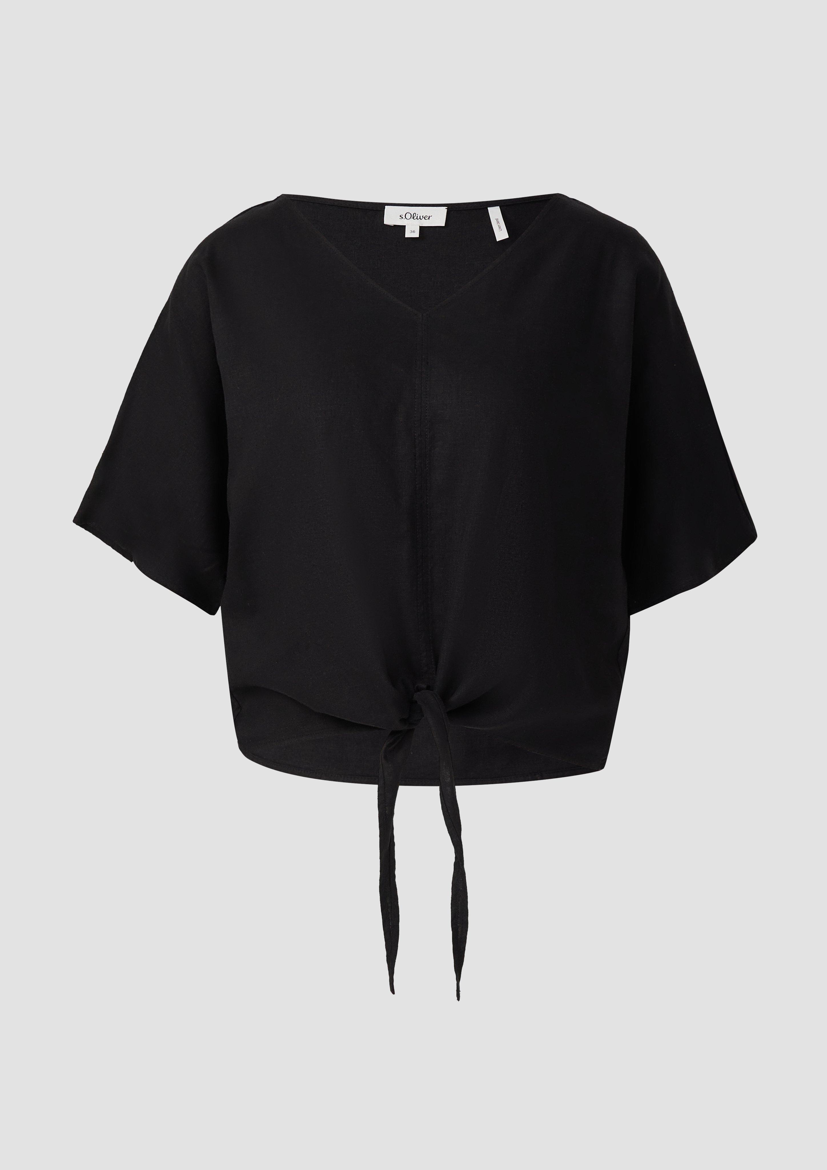 s.Oliver - Verkürzte Leinenmix-Bluse im Relaxed Fit, Damen, schwarz