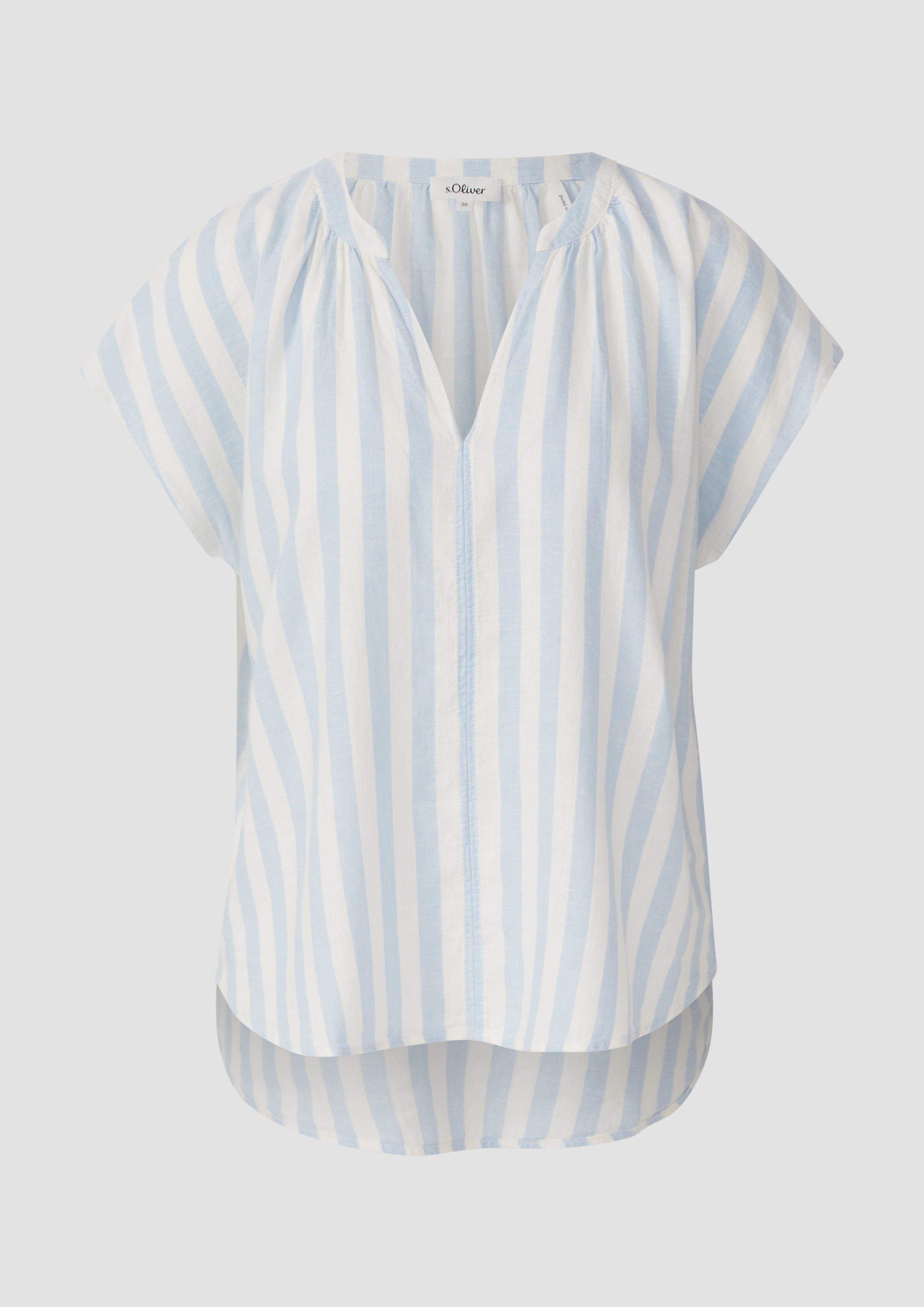 s.Oliver - Ärmellose Bluse aus Leinenmix im Relaxed Fit, Damen, blau|weiß