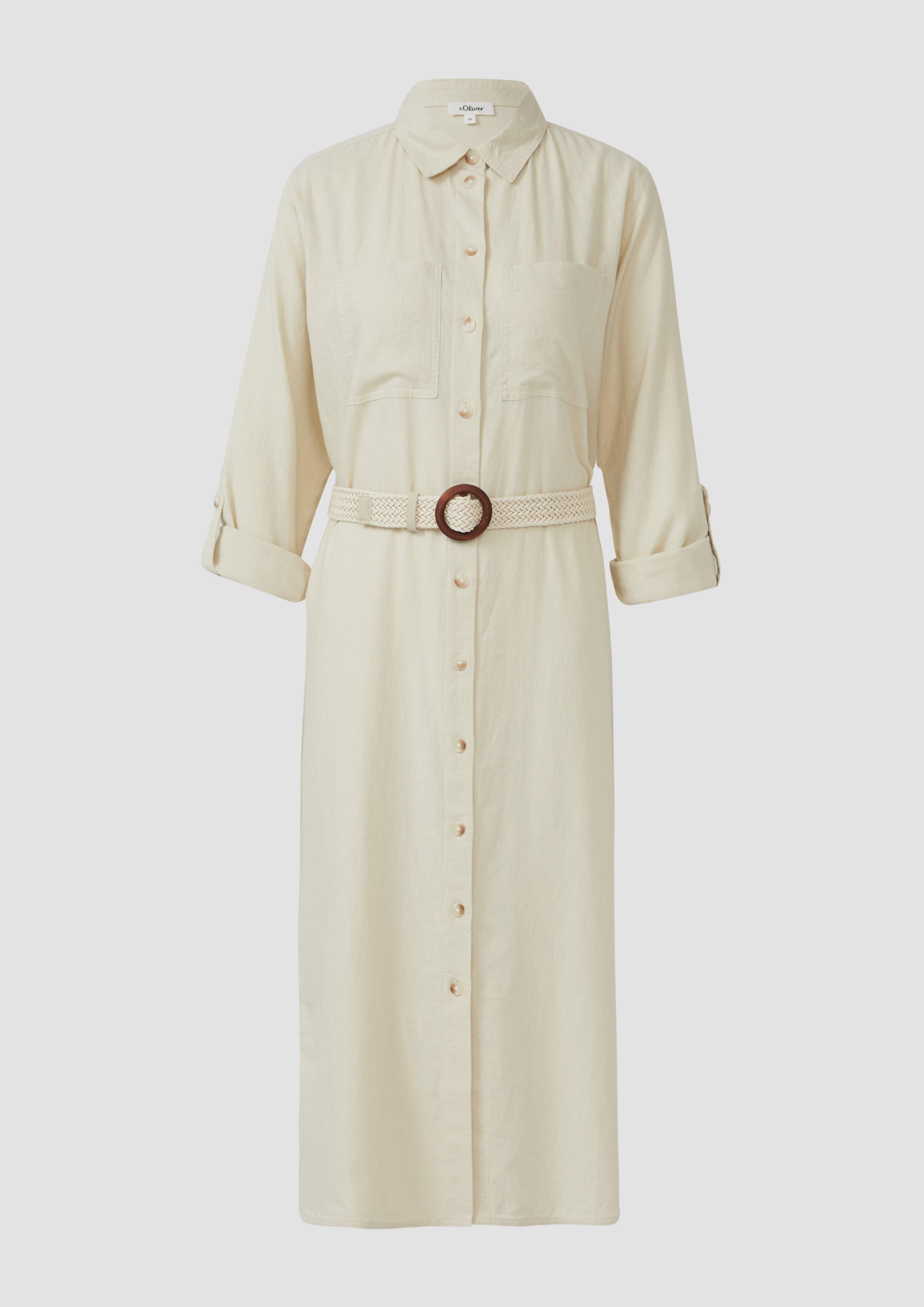 s.Oliver - Hemdblusenkleid im Relaxed Fit mit geflochtenem Gürtel, Damen, creme