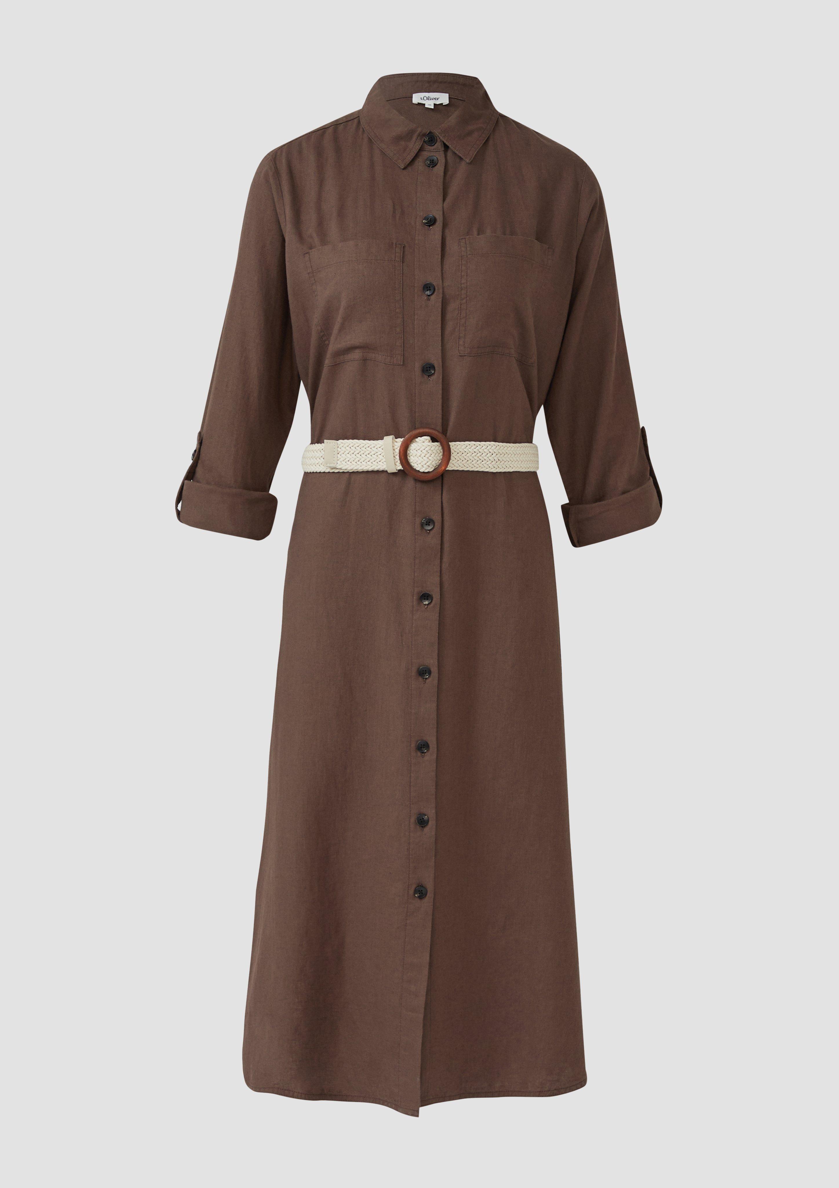 s.Oliver - Hemdblusenkleid im Relaxed Fit mit geflochtenem Gürtel, Damen, braun